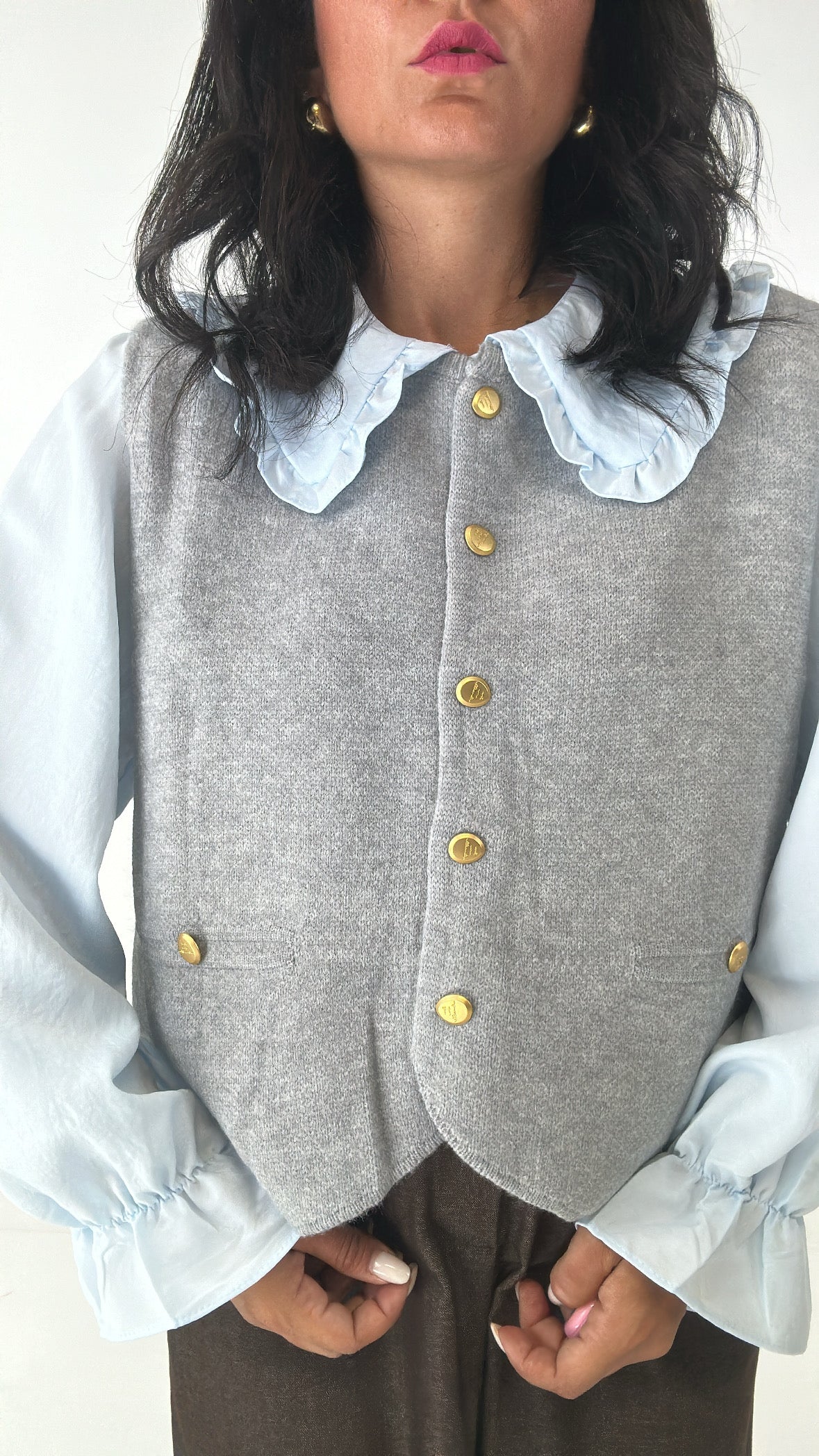 Camicia COLLETTO CON GILET - GRIGIO
