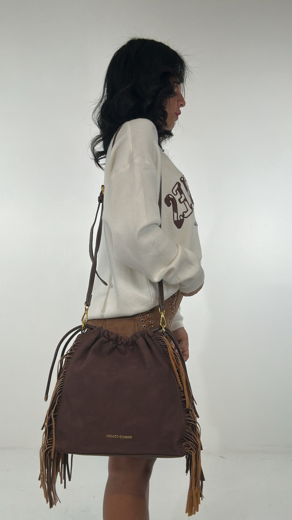 Borsa COVERI FRANGE LATERALI - MARRONE