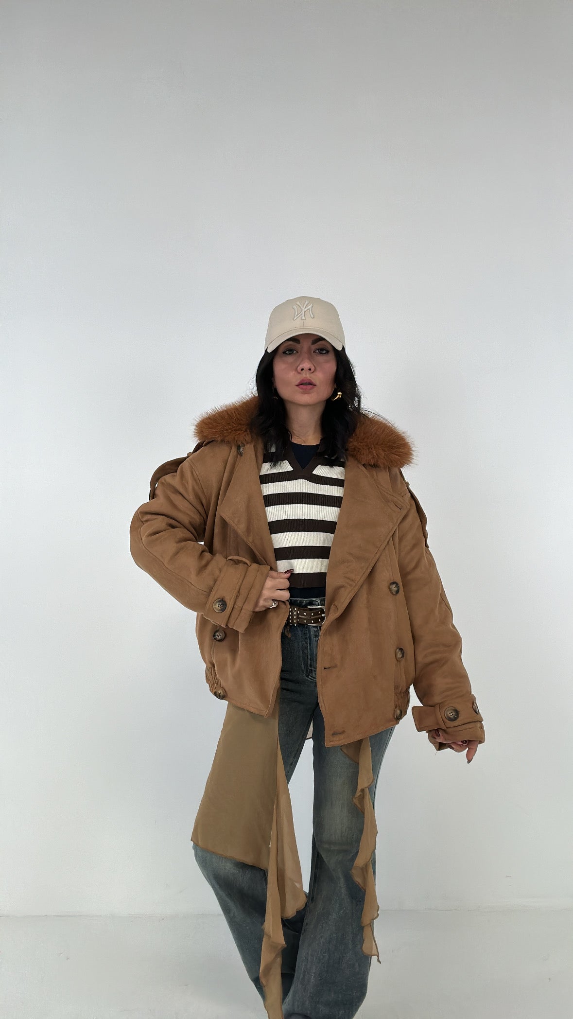 Bomber CAMOSCIO E COLLO IN PELLICCIA - CAMMELLO