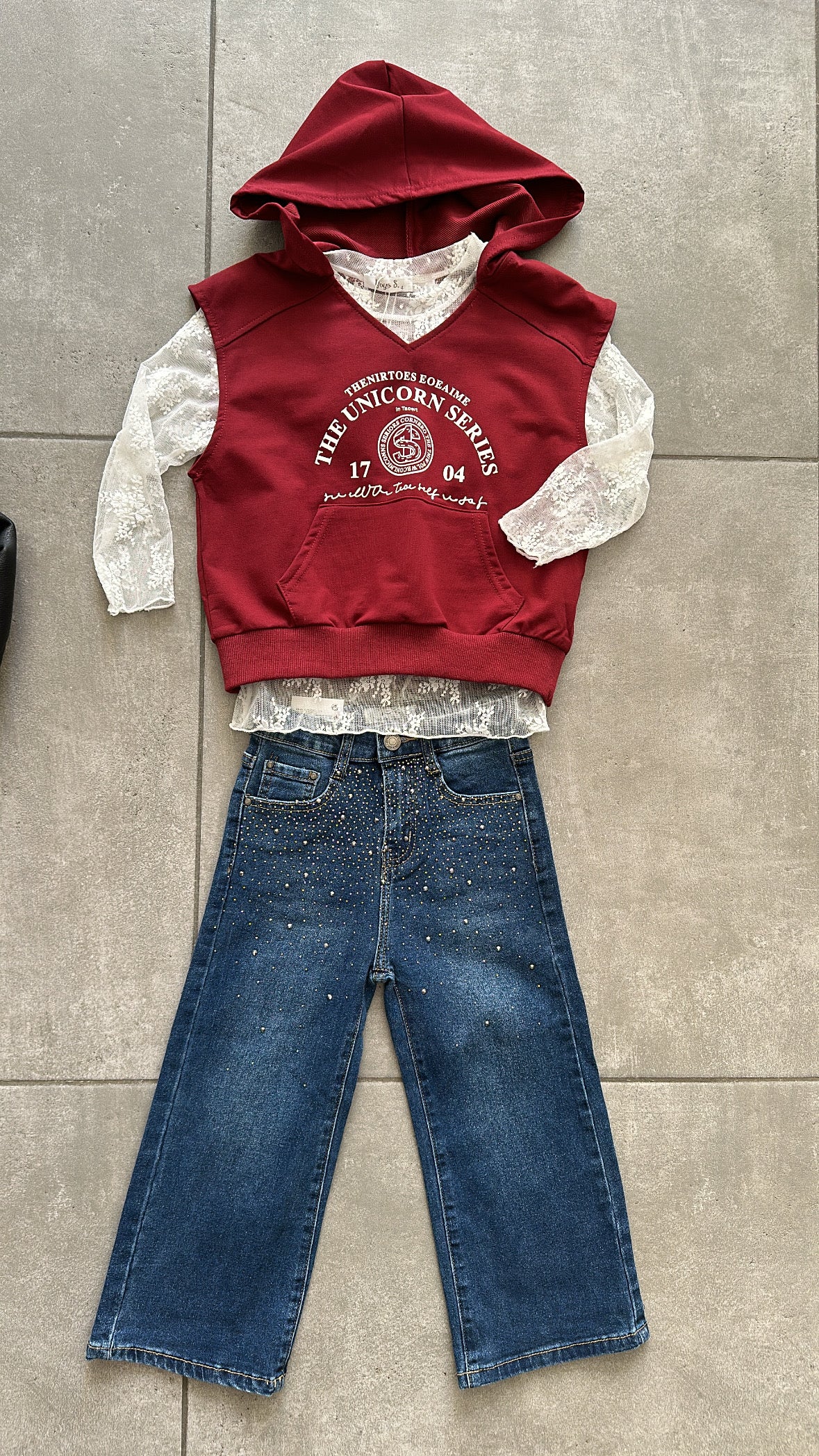 Gilet FELPA CON MAGLIA PIZZO 4-14A - BORDEAUX