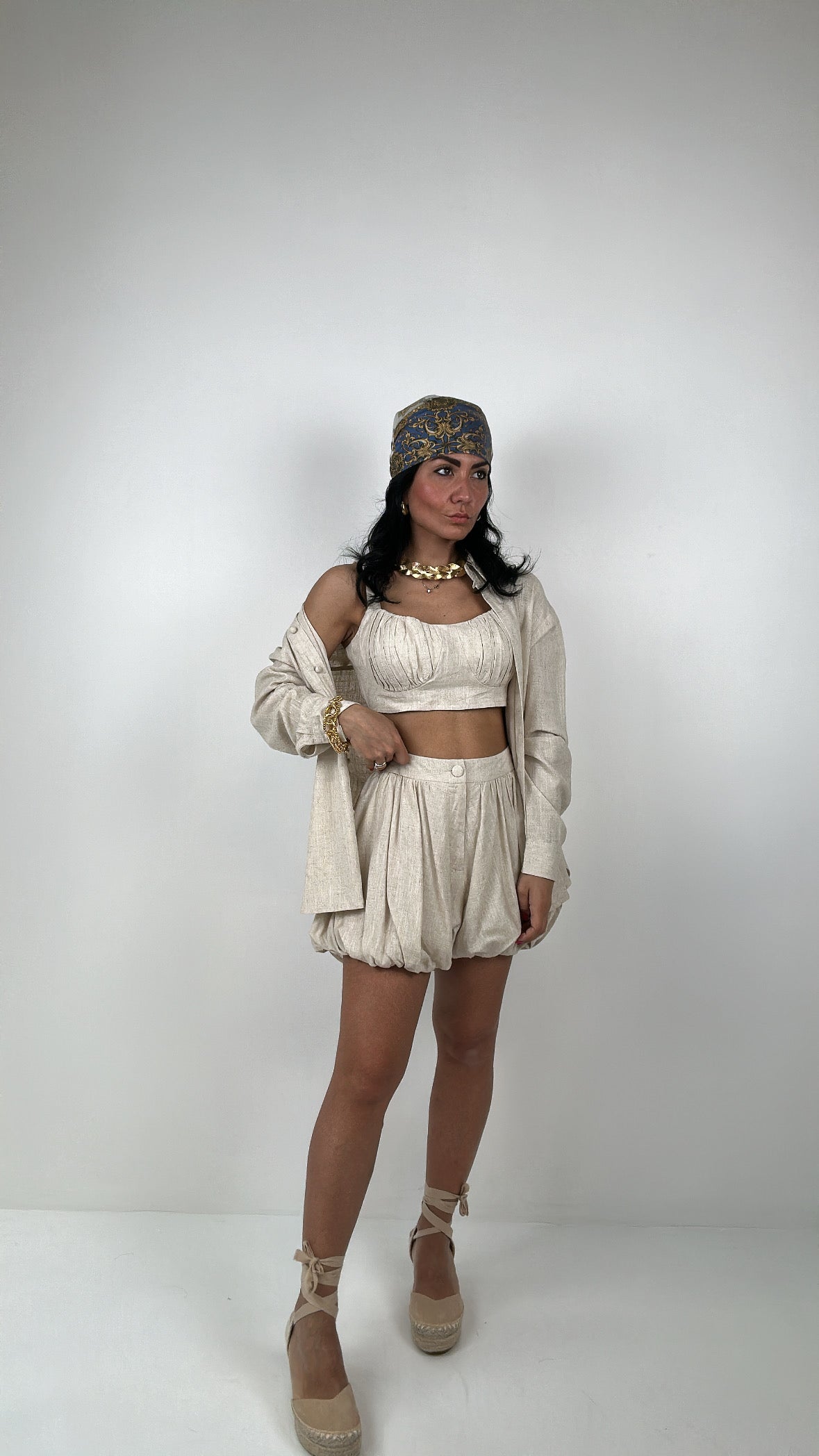 Completo CAMICIA TOP SHORTS - BEIGE