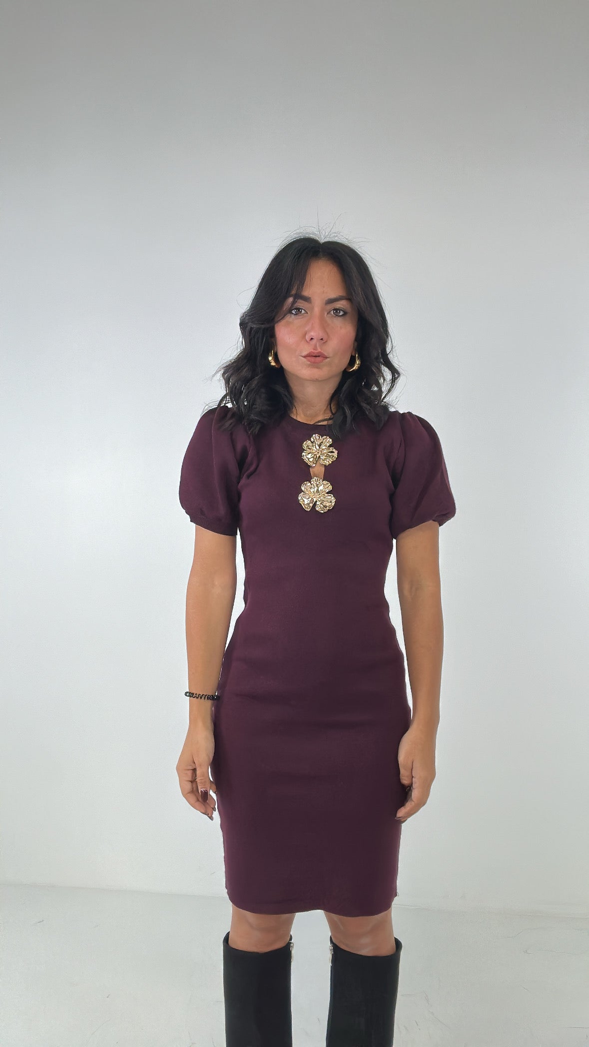 Abito in maglia DETT. ORO - BORDEAUX