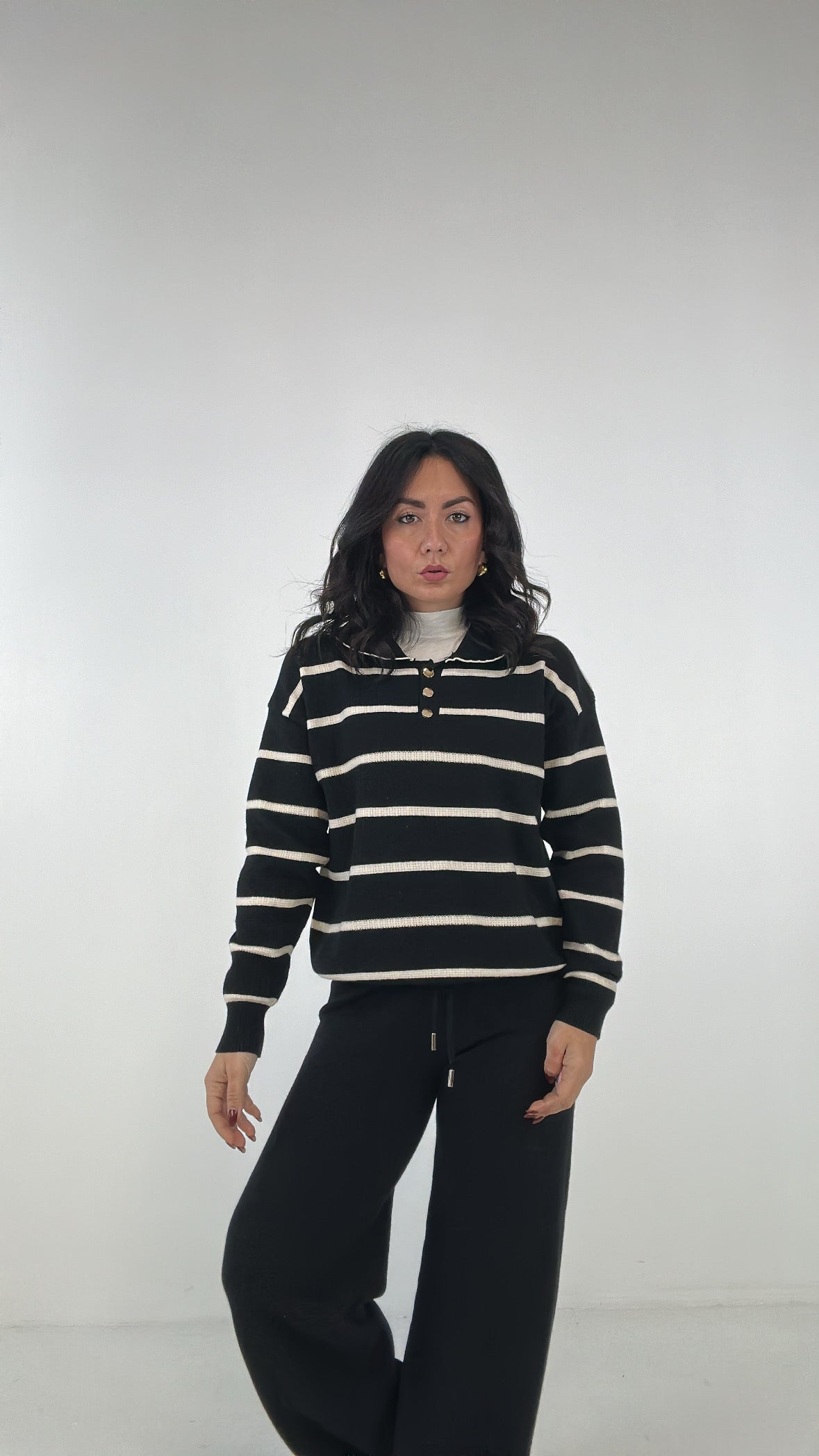 Coordinato CON POLO A RIGHE - NERO