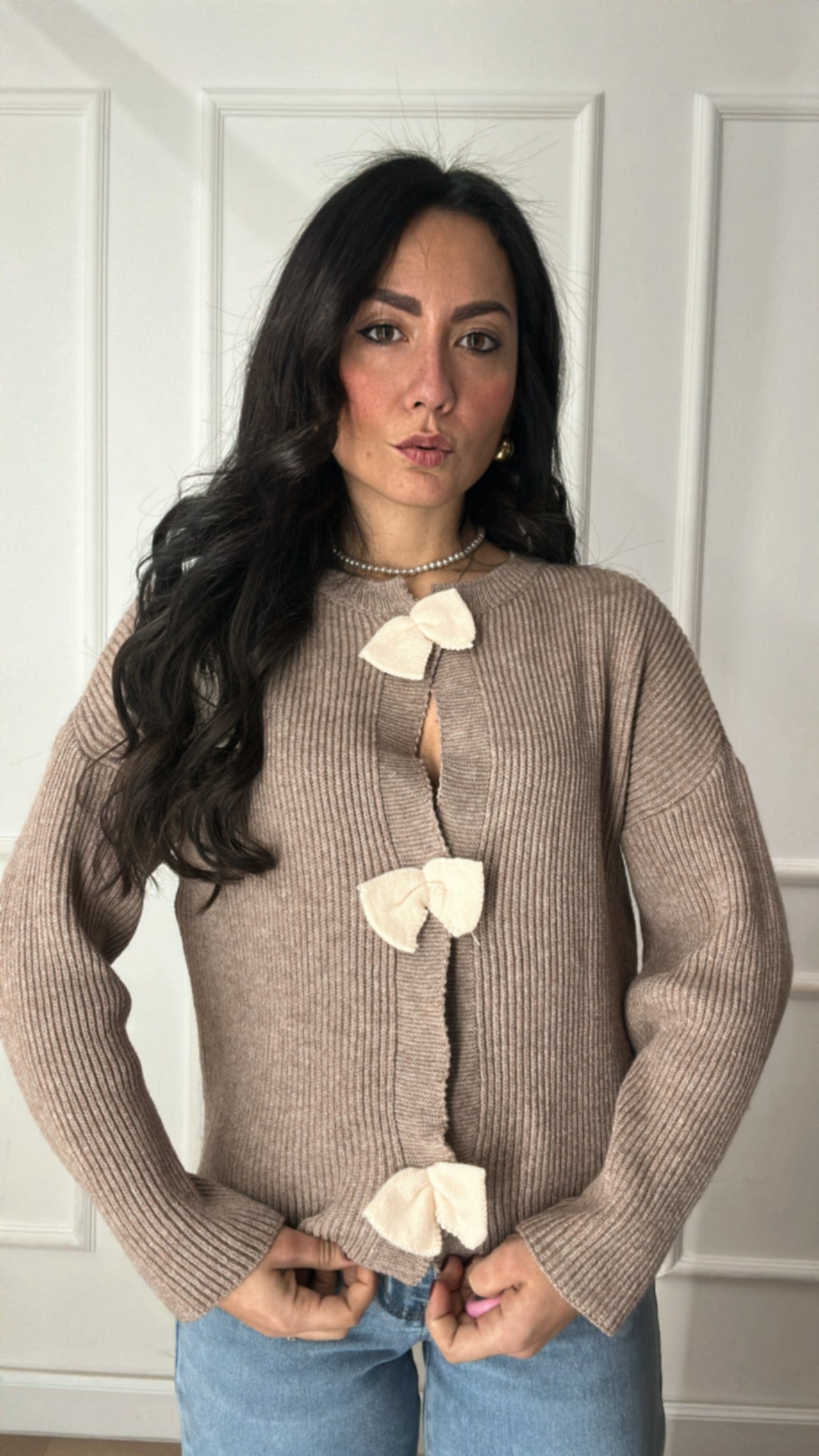 Cardigan CON FIOCCHETTI - BEIGE