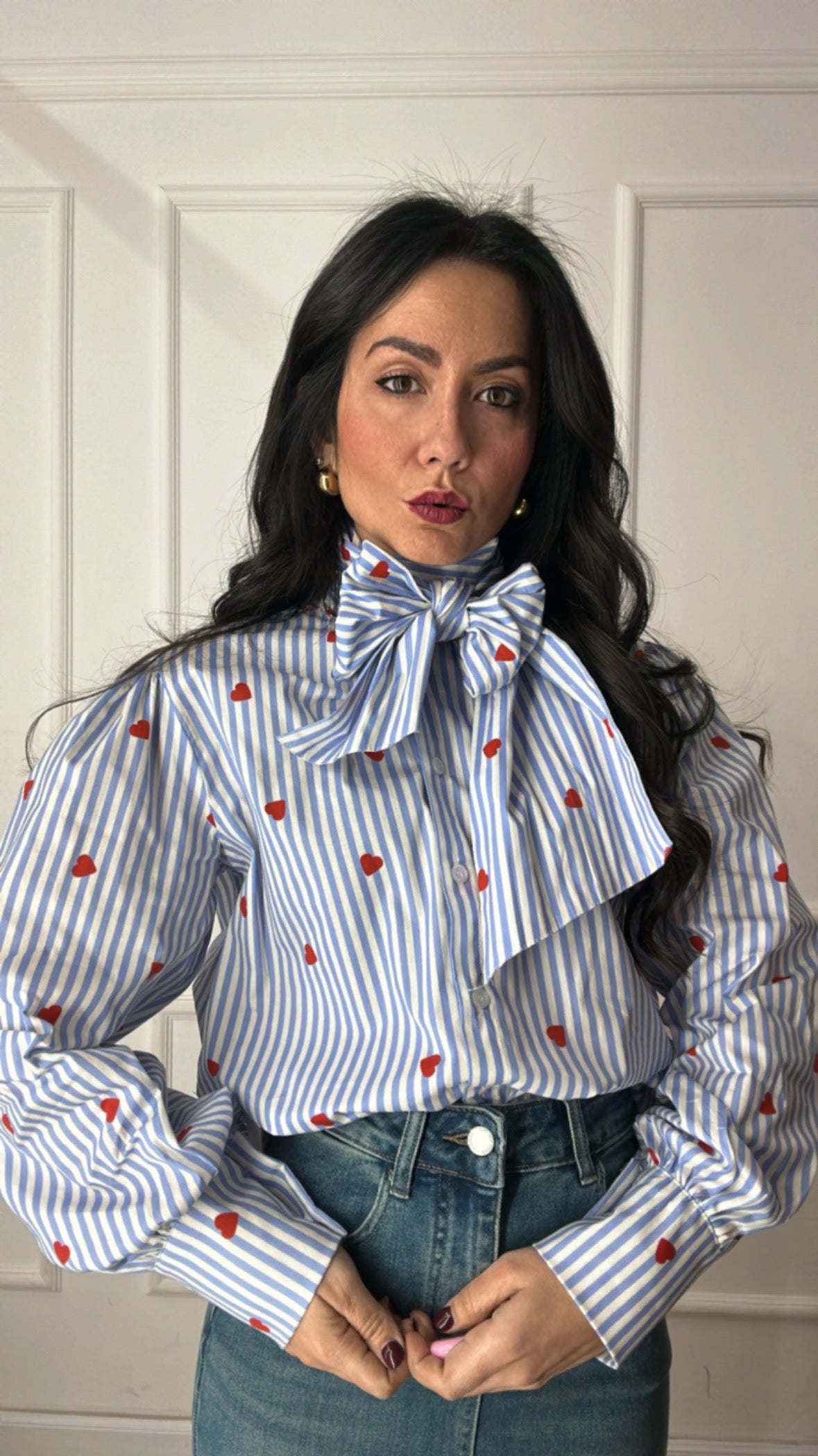Camicia FIOCCO CUORI - CELESTE