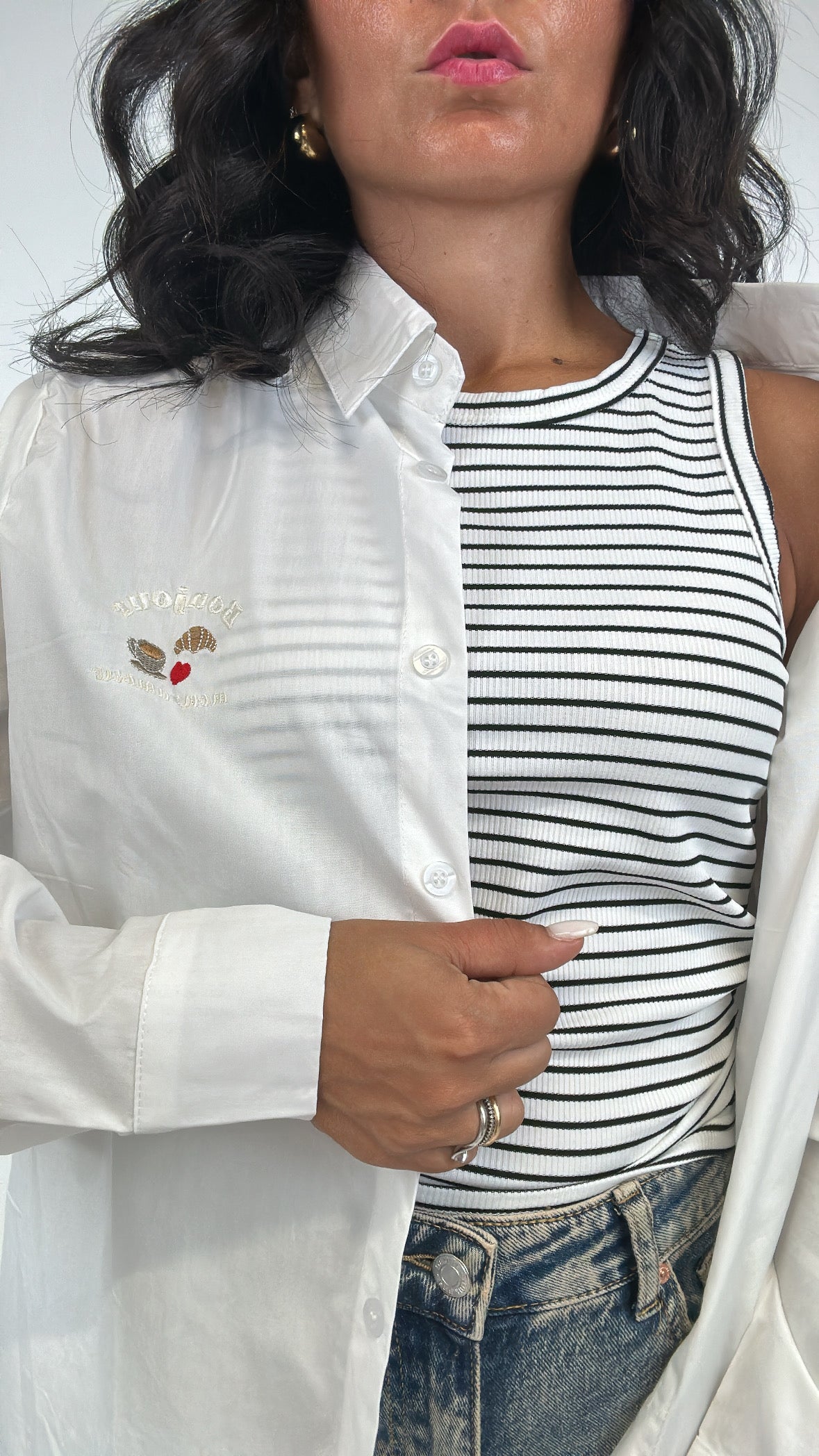 Camicia CON CANOTTA A RIGHE - BIANCO