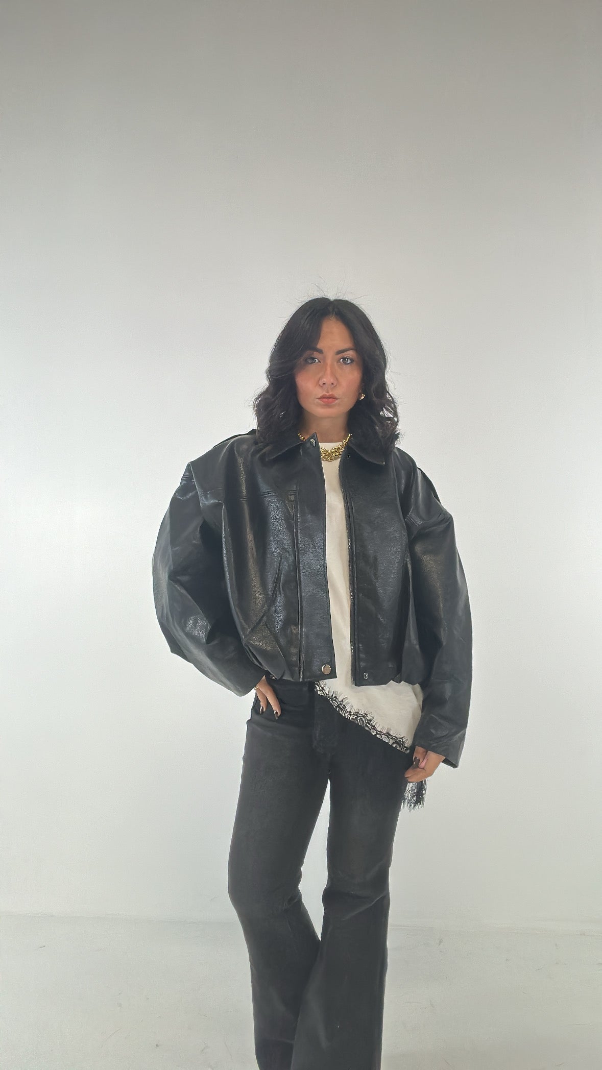 Bomber ECOPELLE COLLETTO - NERO