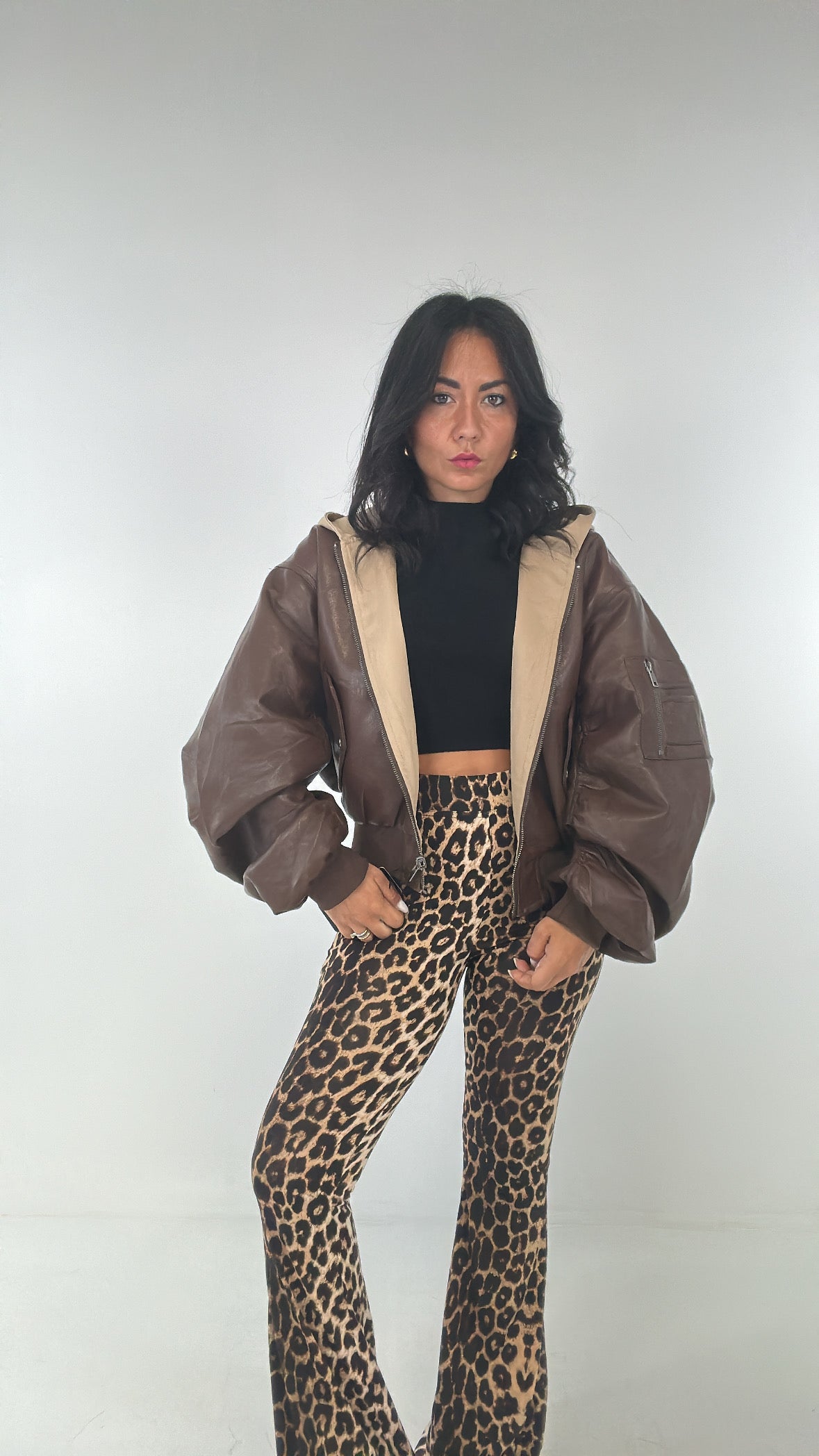 Bomber ECOPELLE CON CAPPUCCIO - MARRONE