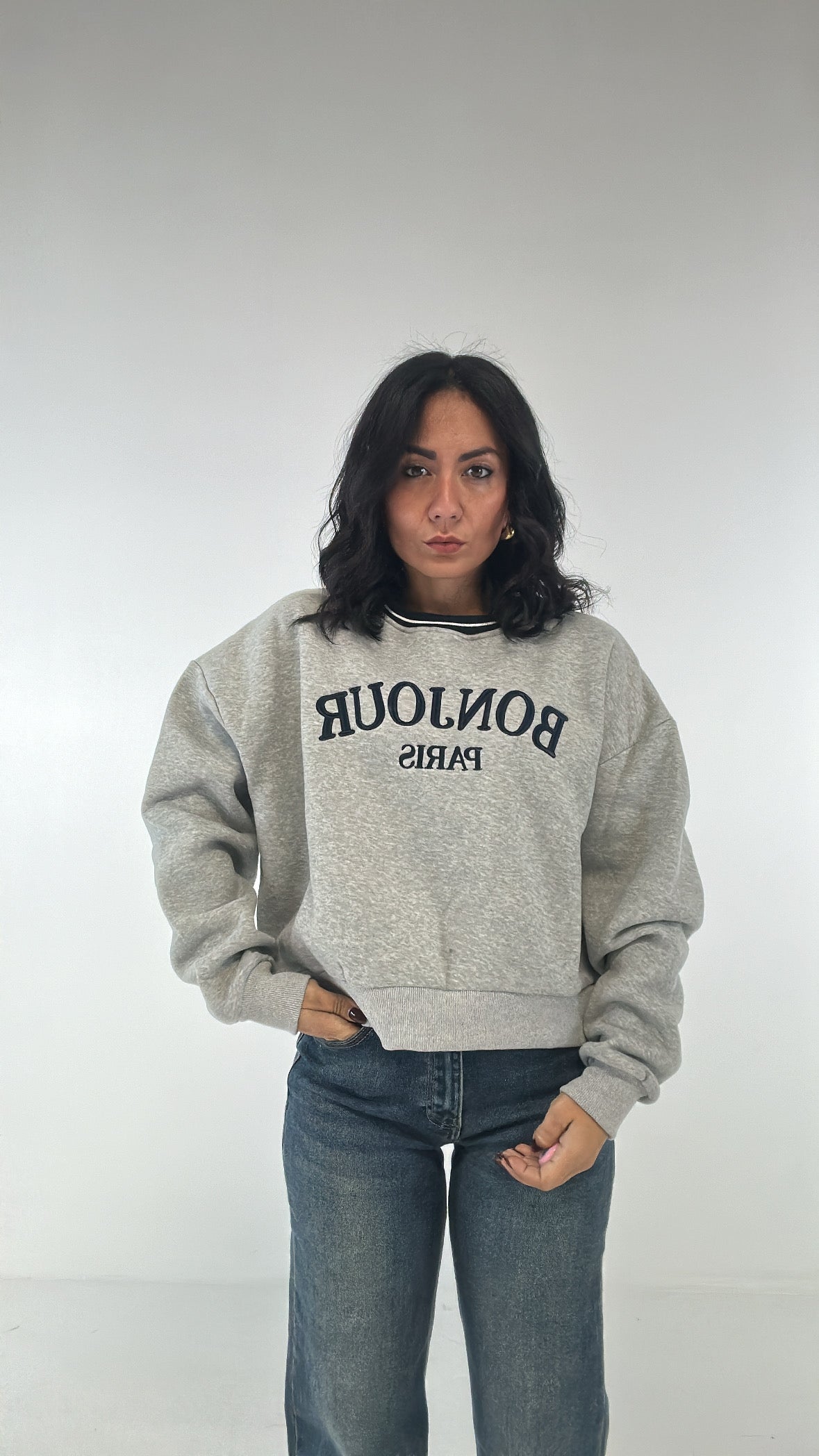 Felpa BONJOUR PARIS - GRIGIO