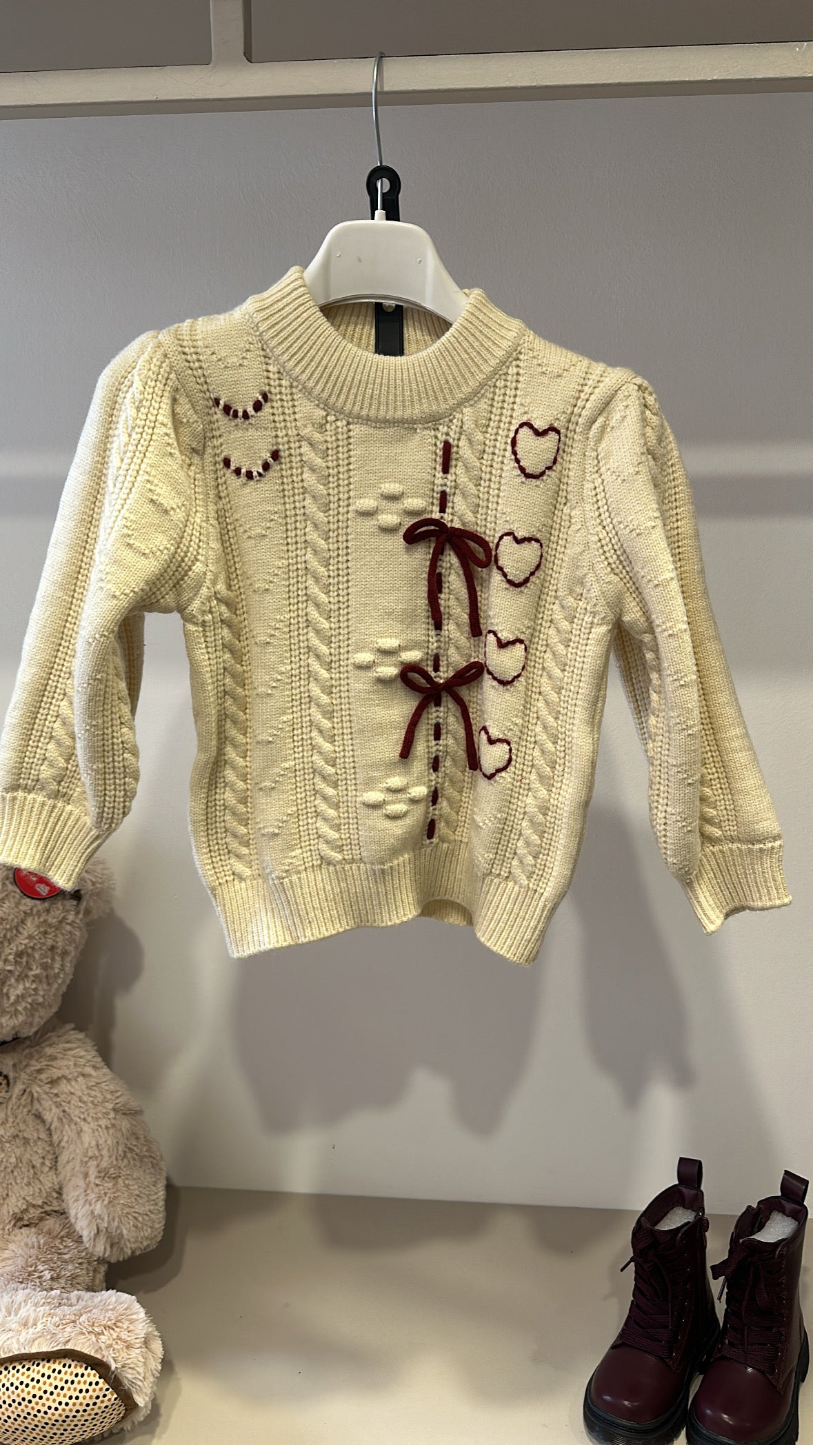 Pull FIOCCHETTI E CUORI - PANNA