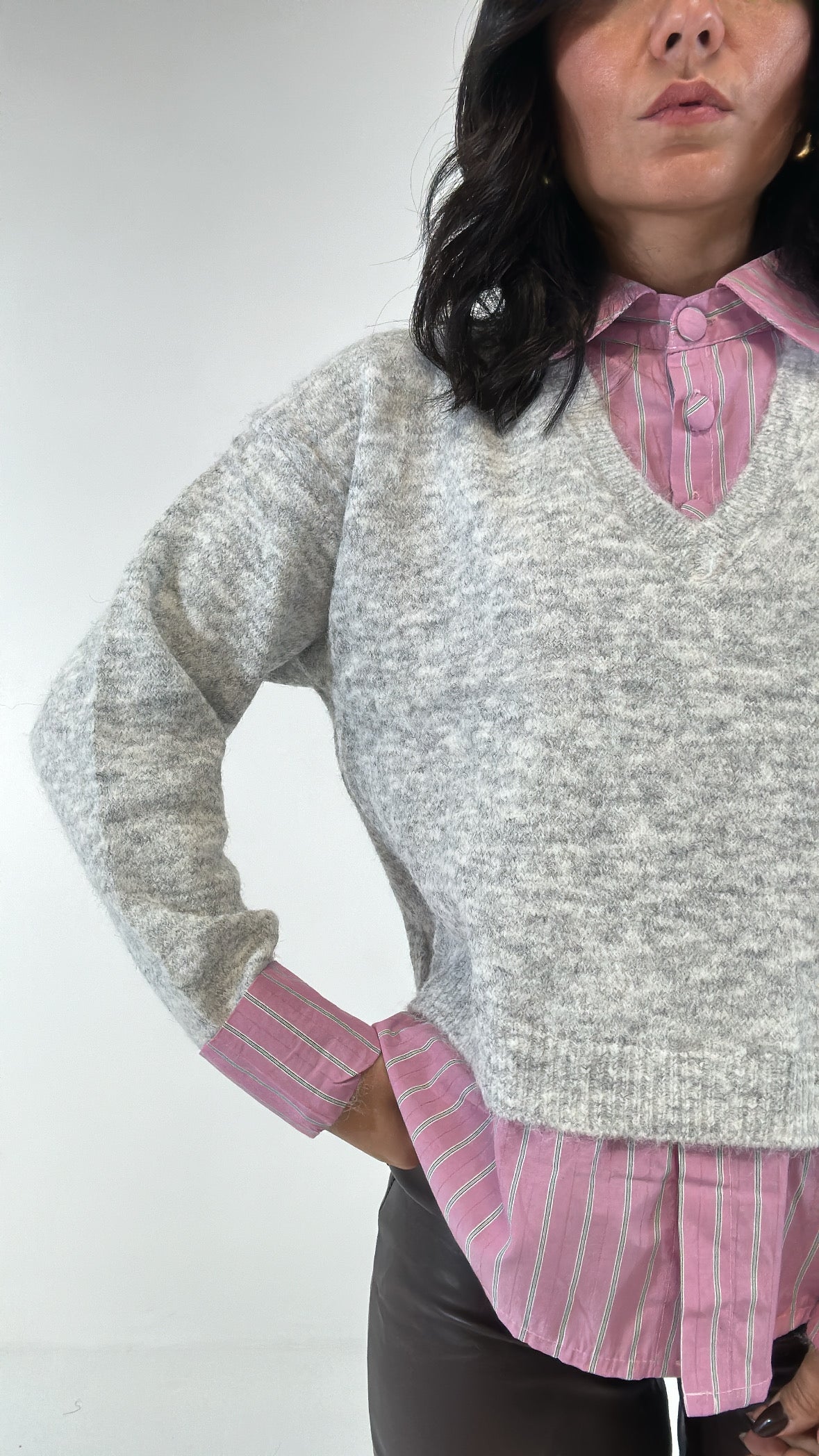 Pull CON CAMICIA CUCITA - GRIGIO