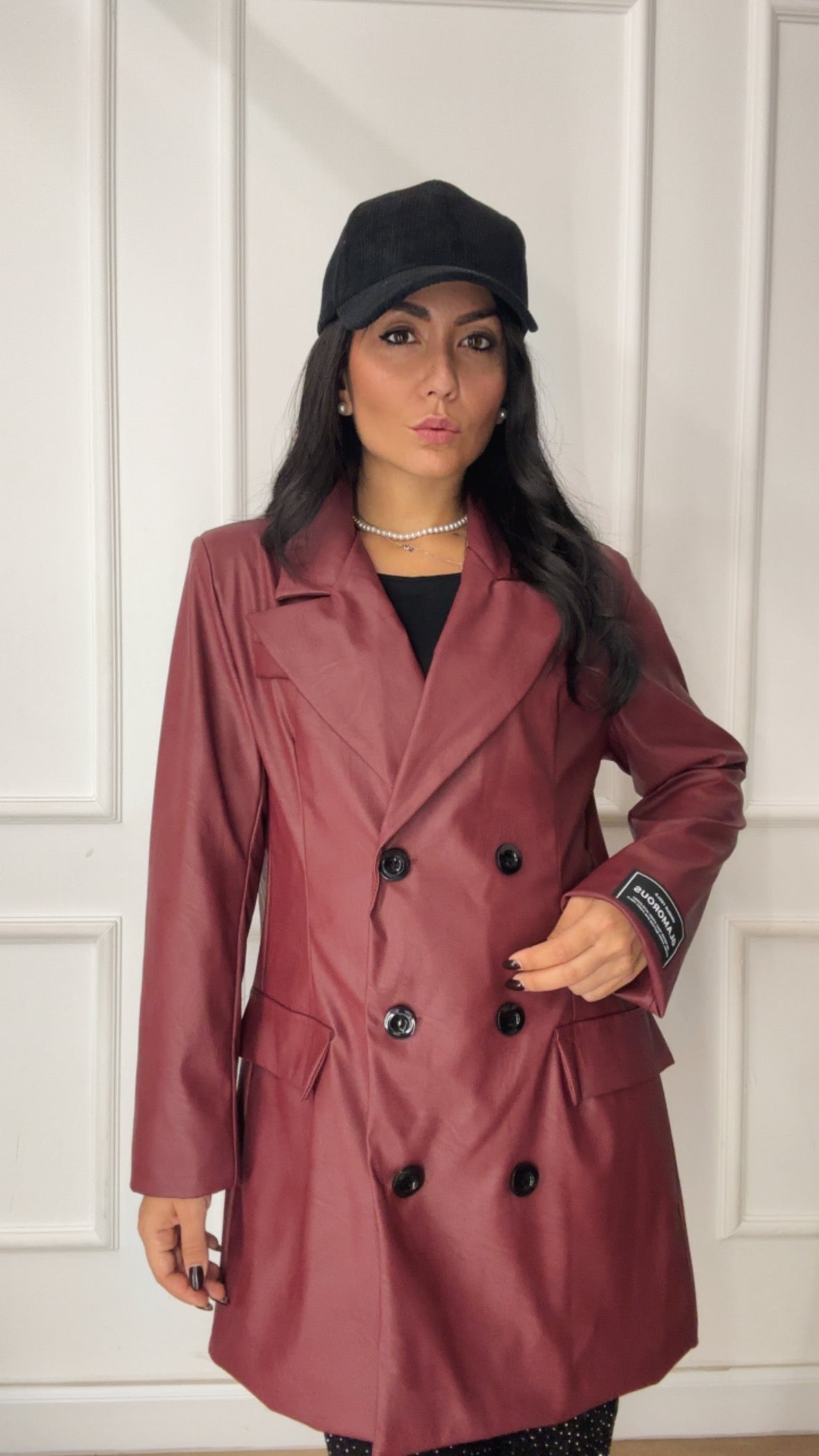 Blazer DOPPIO PETTO ECOPELLE - BORDEAUX