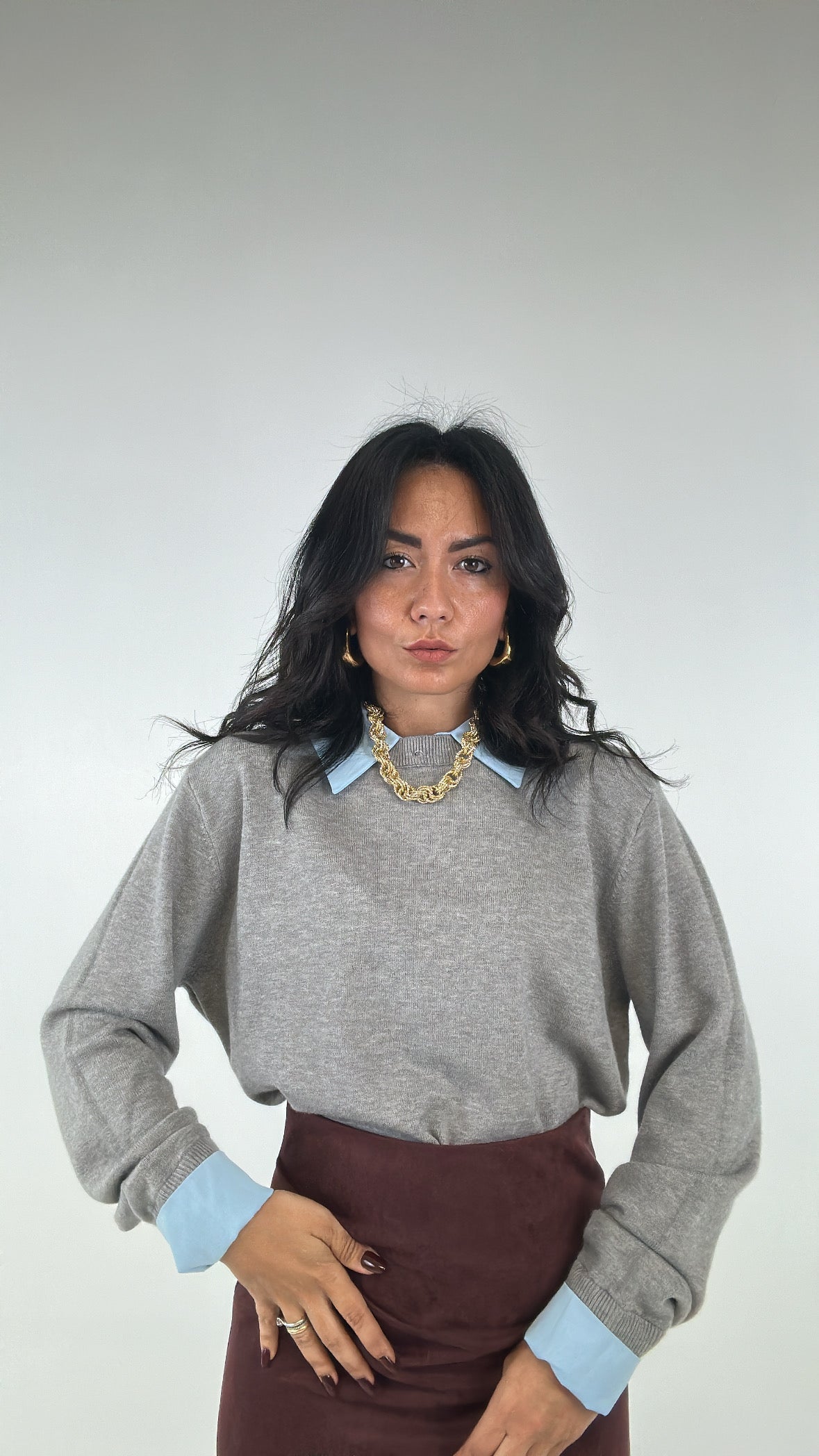 Pull CON COLLETTO - GRIGIO