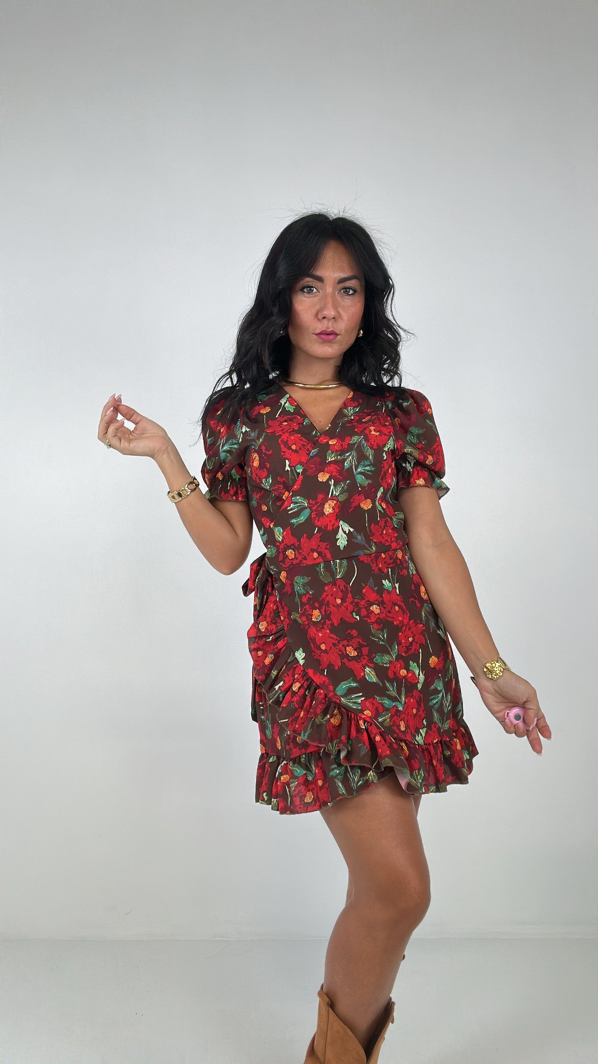 Vestitono PORTAFOGLIO ROSE ROSSE - MARRONE