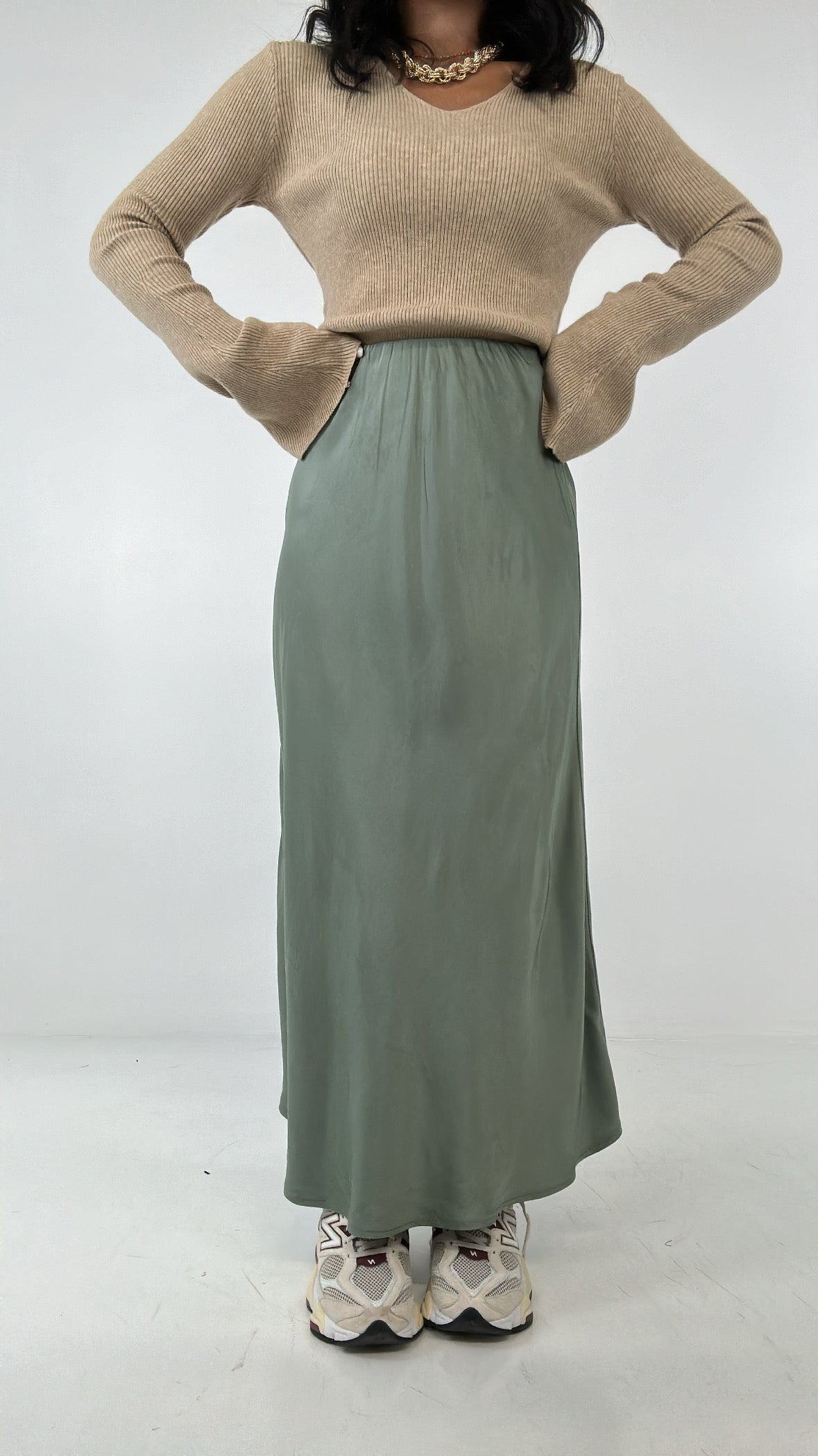 Gonna SATIN ONDULATA - VERDE MILITARE