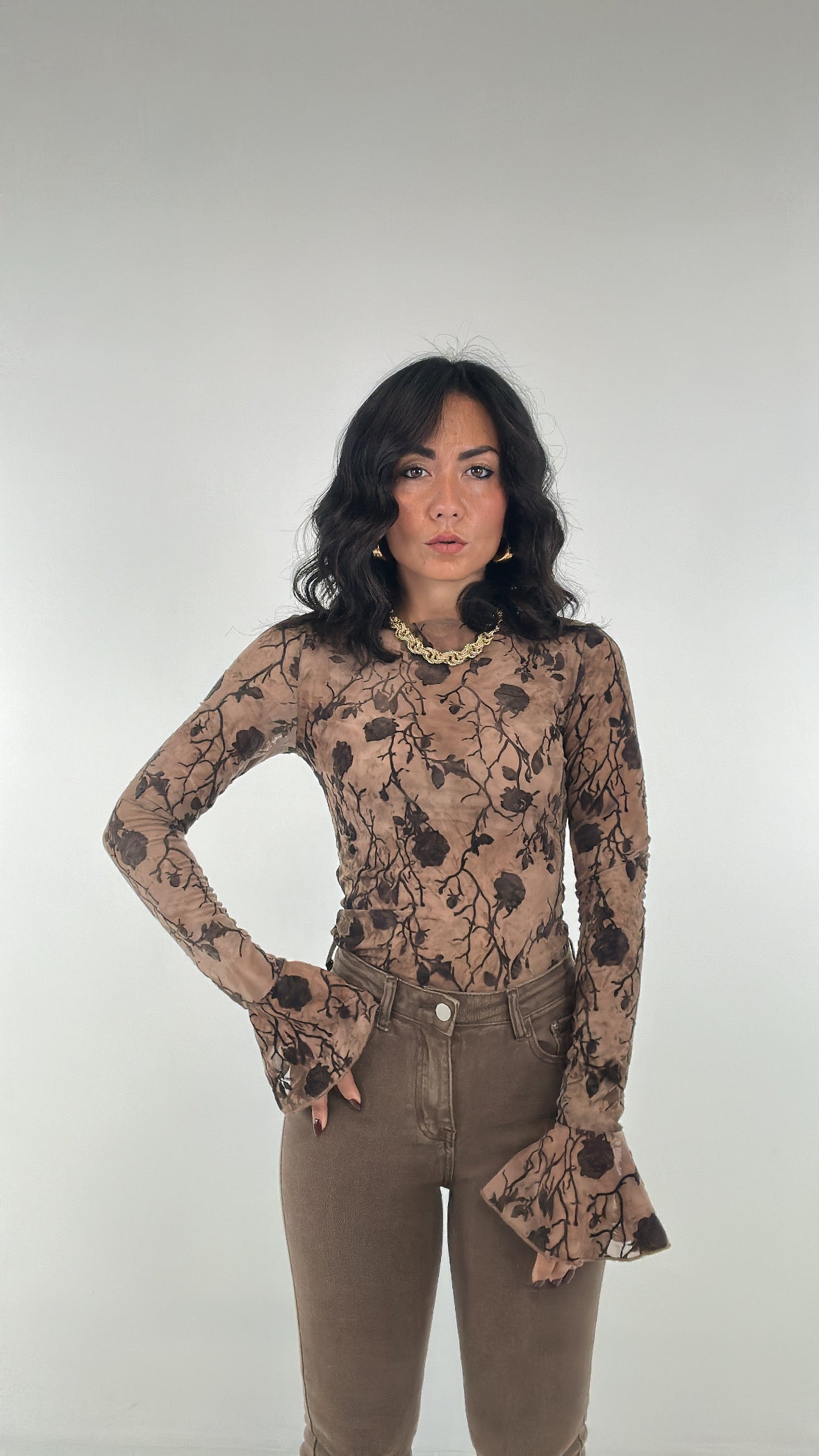 Maglia DECORI PIZZO - MARRONE