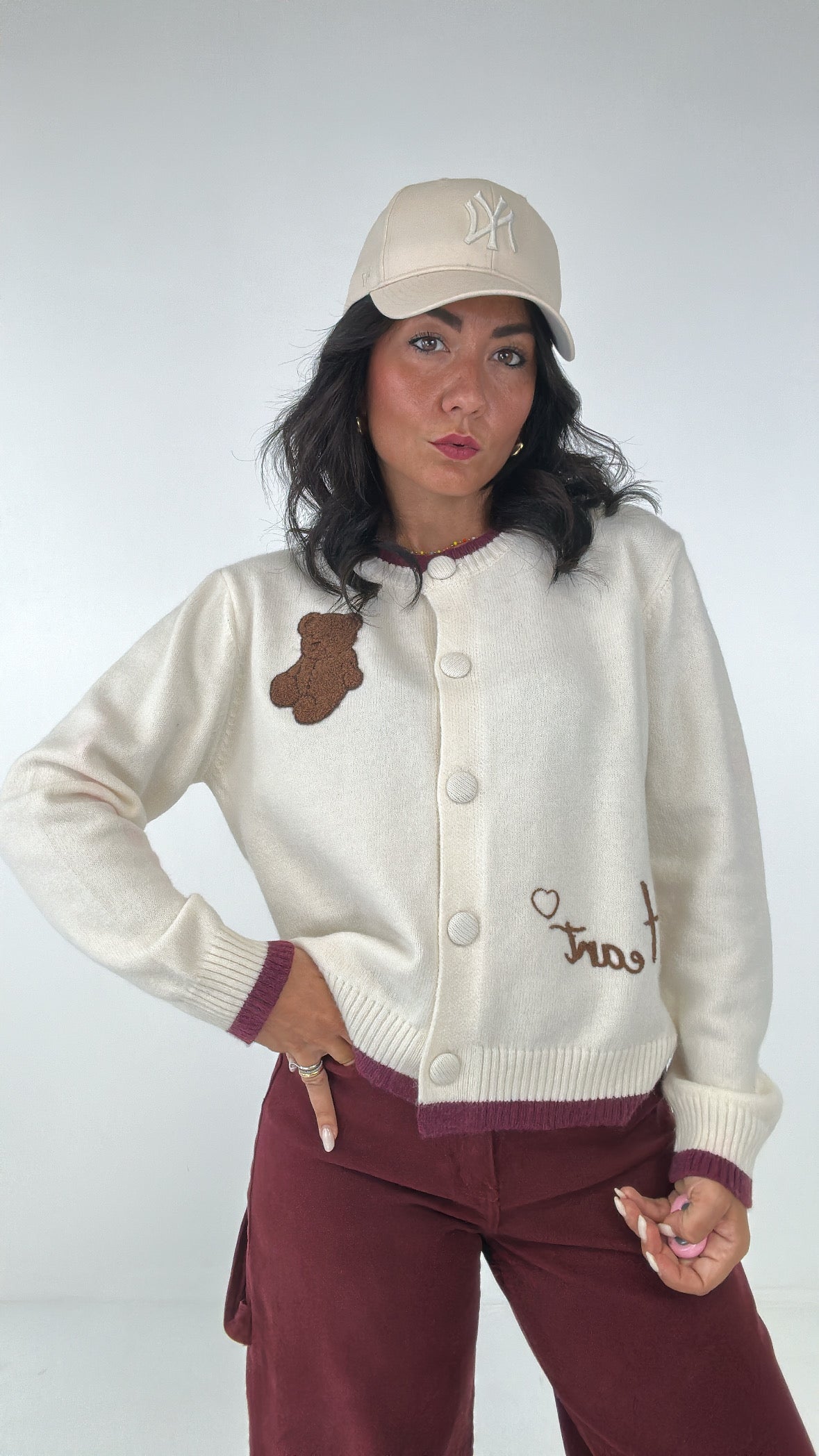 Cardigan ORSETTO HEART - PANNA