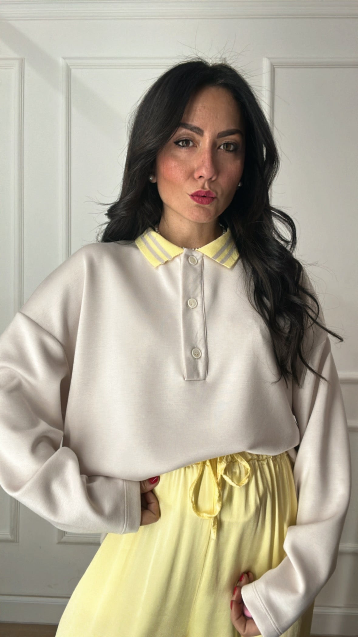 Polo LUMINA COLLO RIGATO - BEIGE