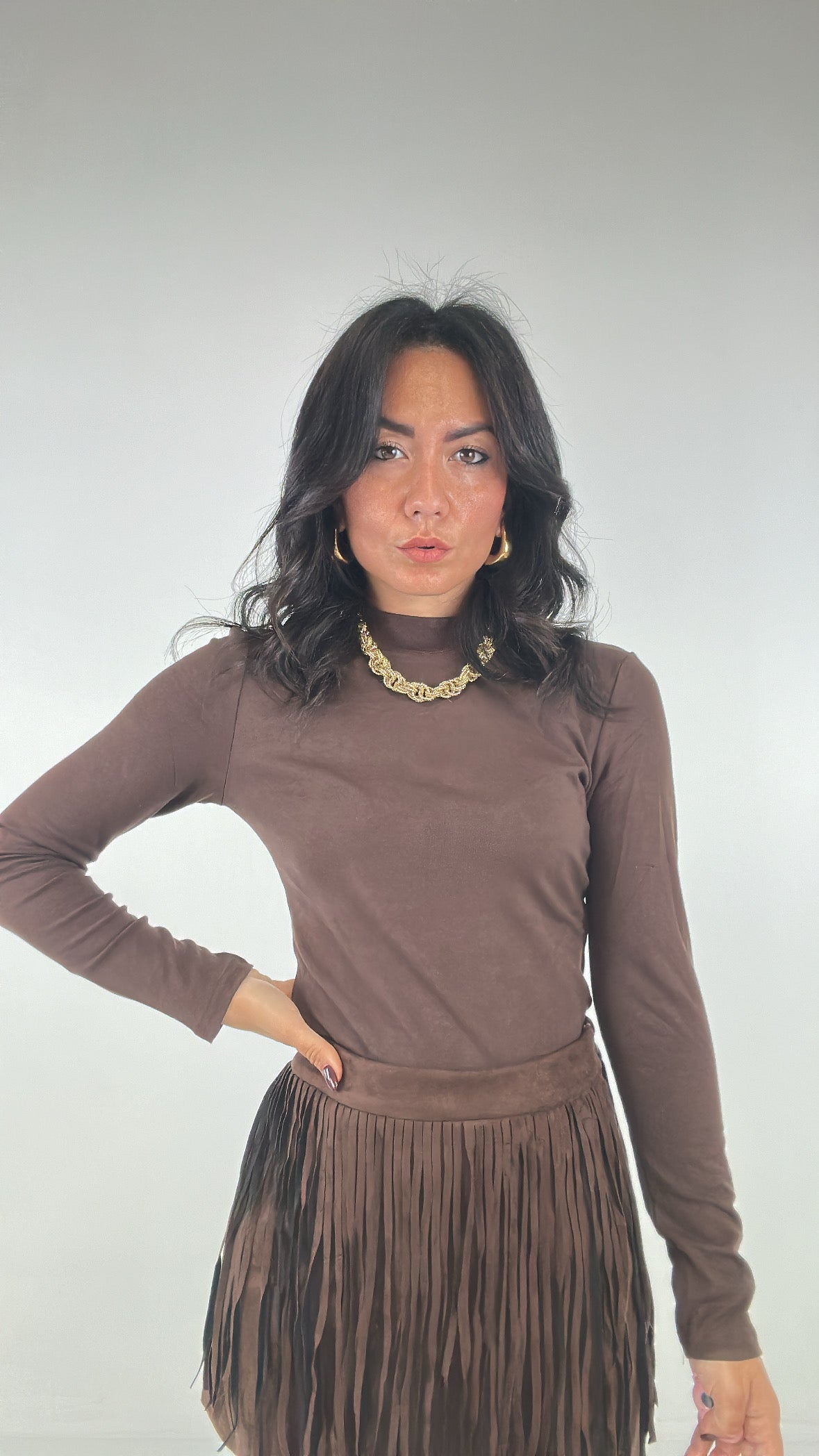 Maglia BASIC MANICA LUNGA - MARRONE