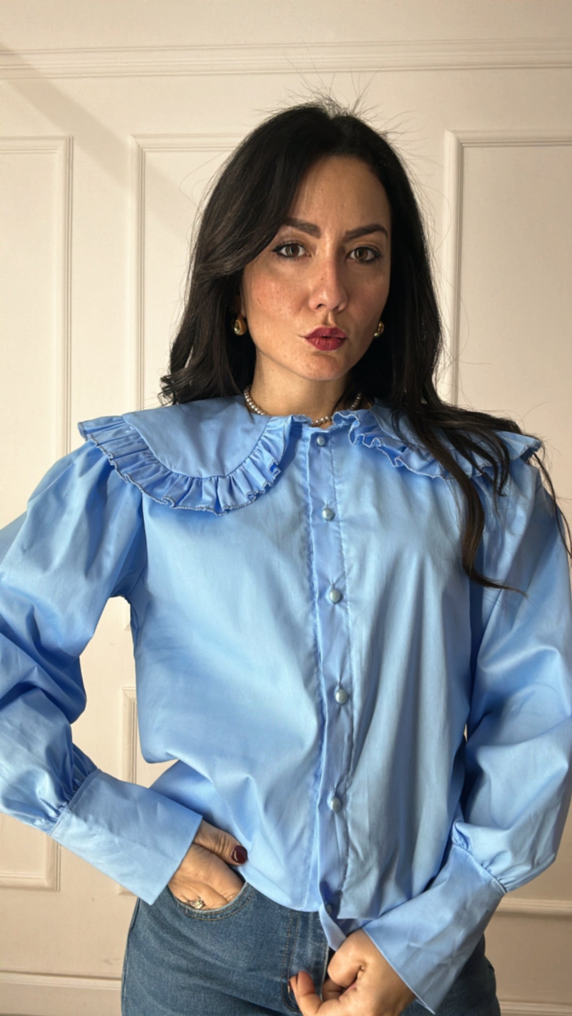 Camicia COLLO ONDULATO - CELESTE