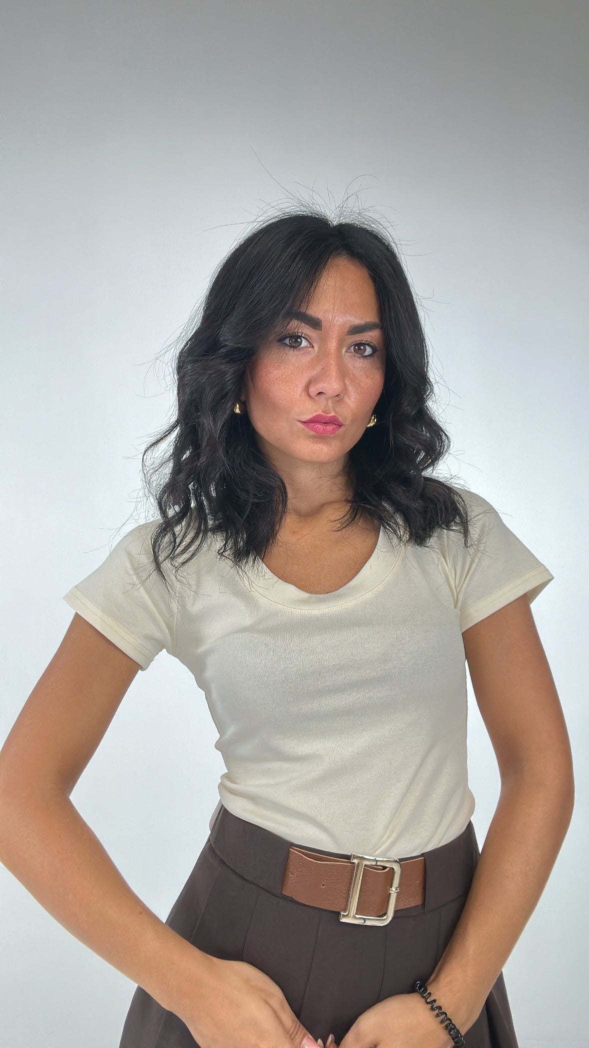 T-shirt SCOLLO PROFONDO - PANNA