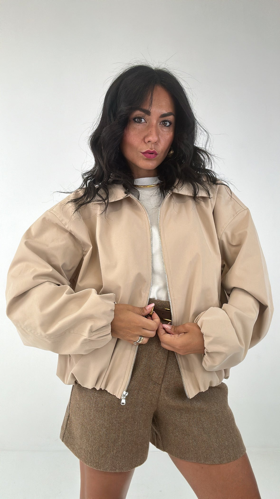 Bomber LUMINA COLLO - BEIGE