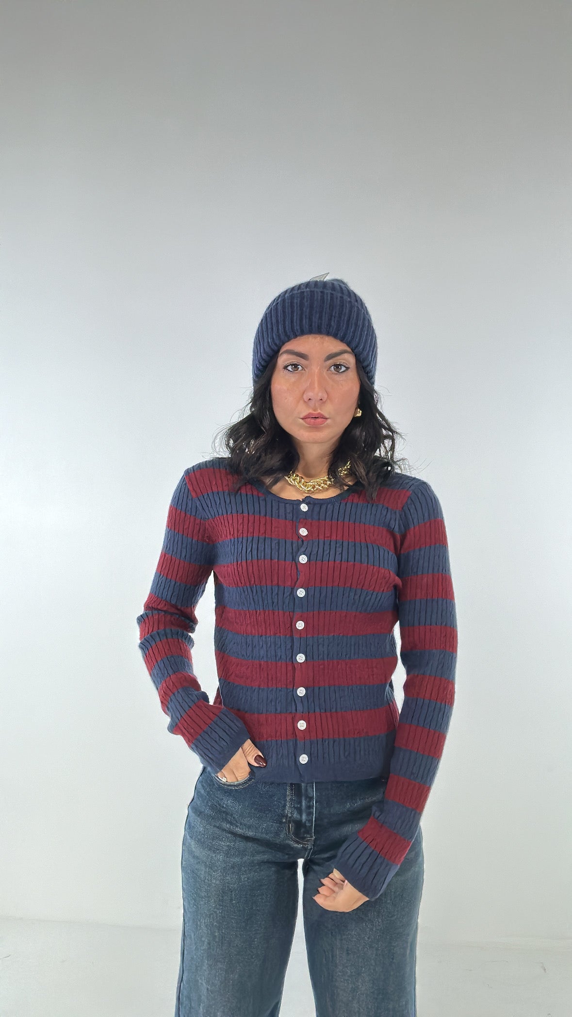 Cardigan RIGHE SLIM - BORDEAUX