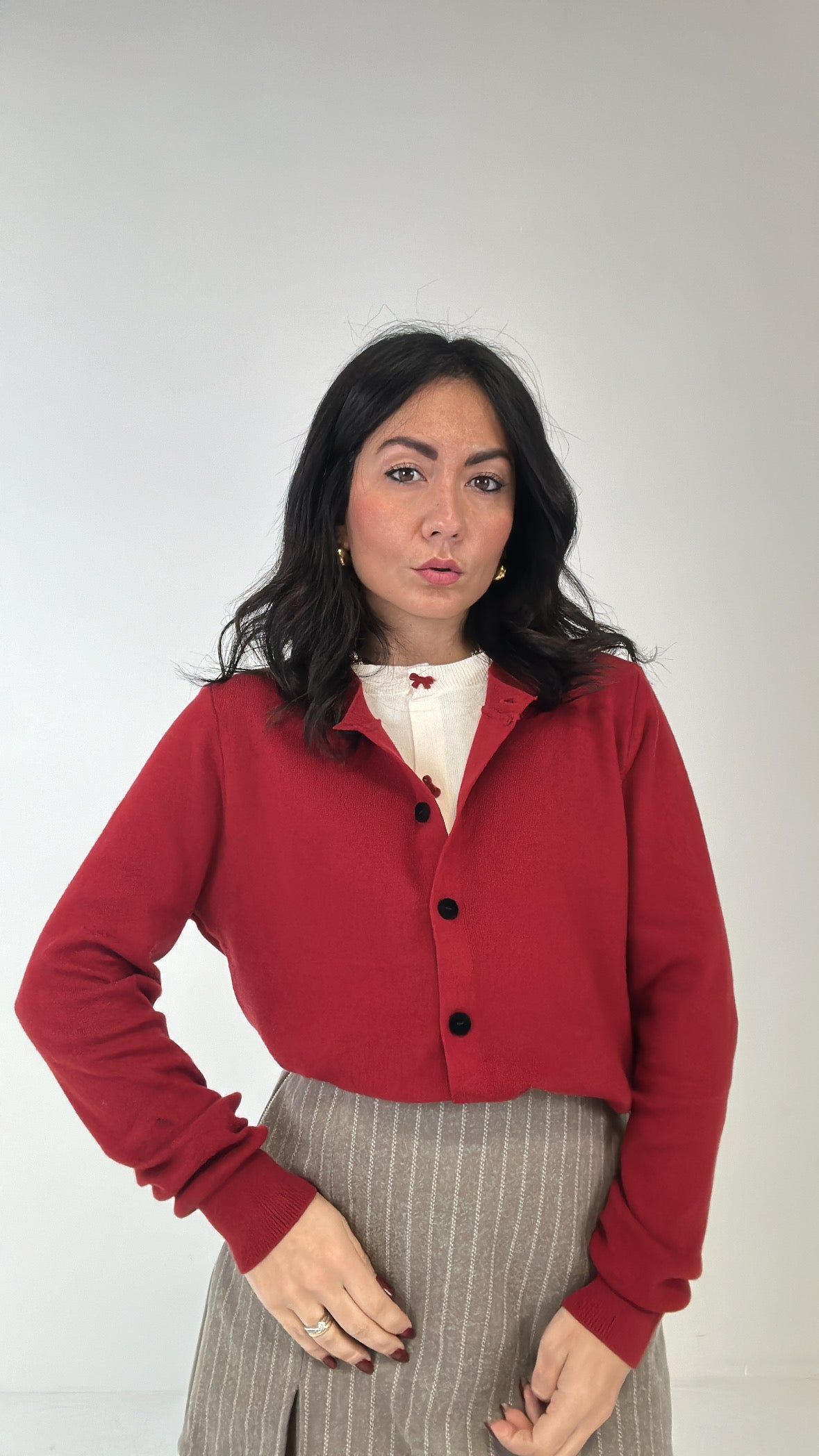 Cardigan DOPPIO BOTTONE FIOCCHETTO - BORDEAUX