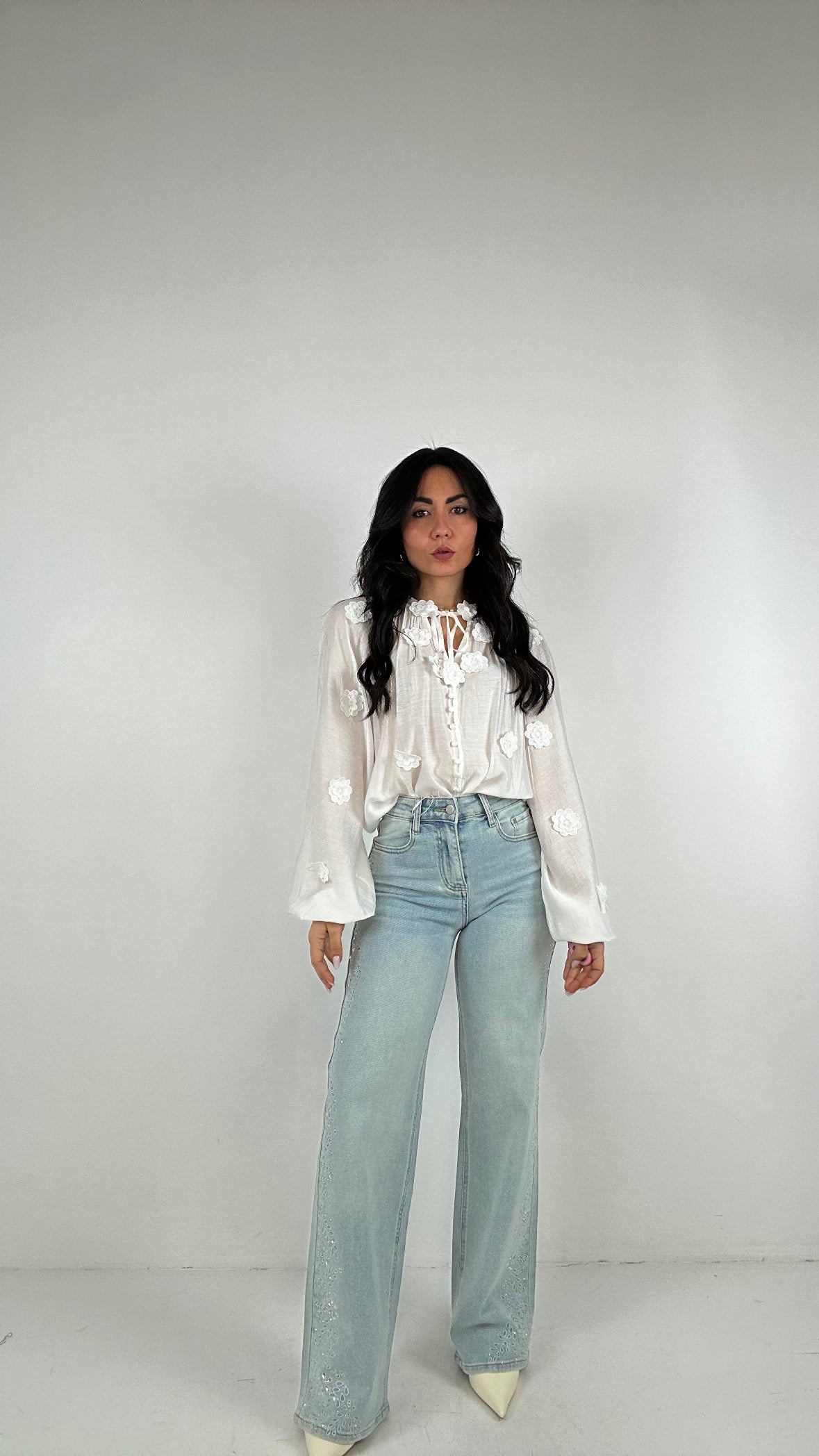 Jeans WIDE FIORELLINI STRASS - JEANS