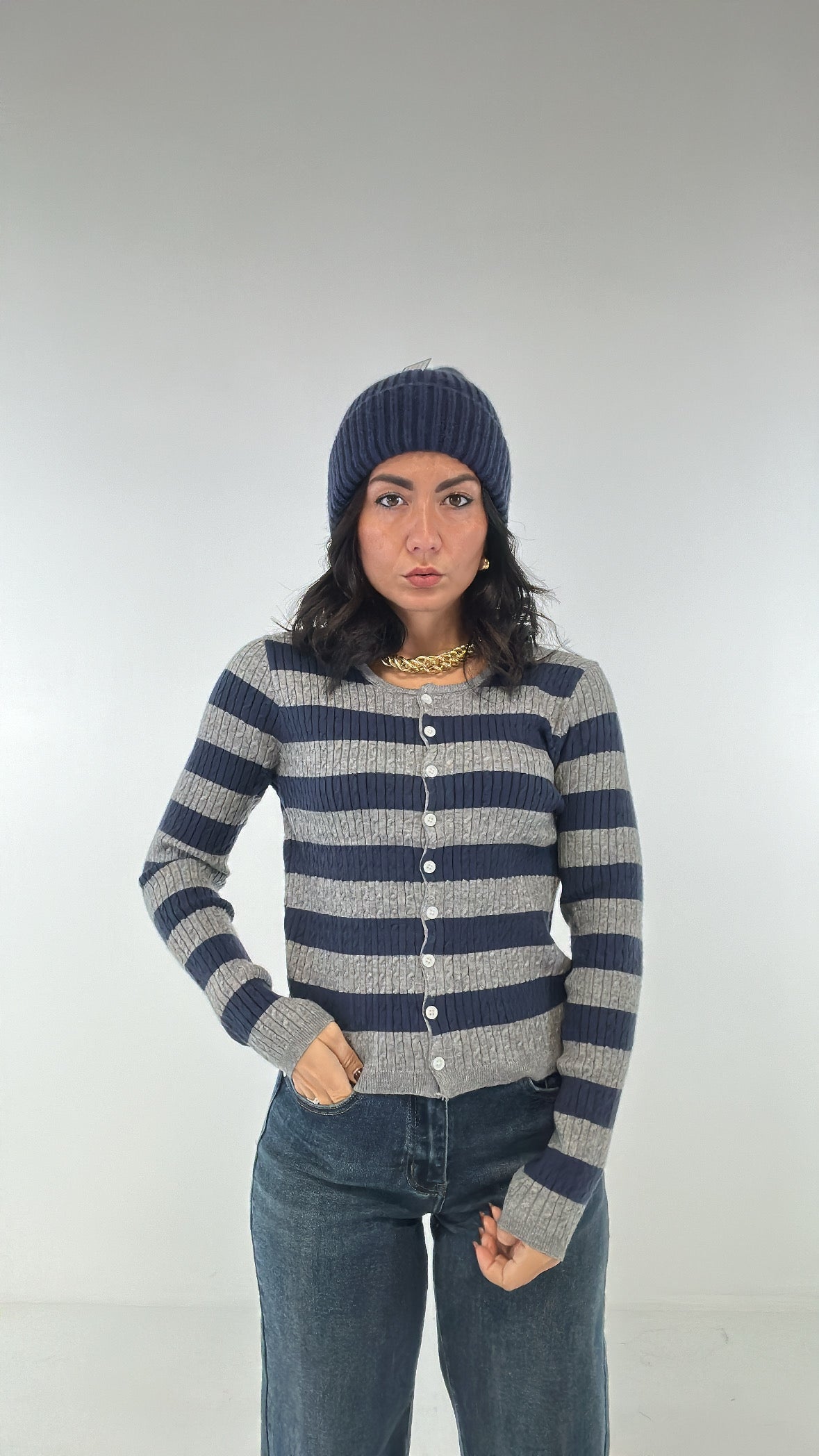 Cardigan RIGHE SLIM - GRIGIO