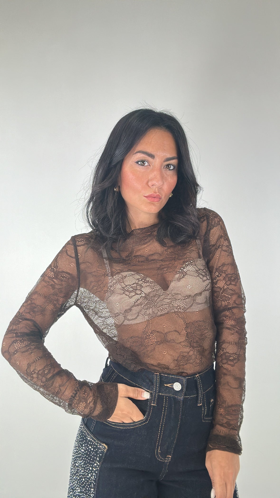 Maglia CON PIZZO - MARRONE