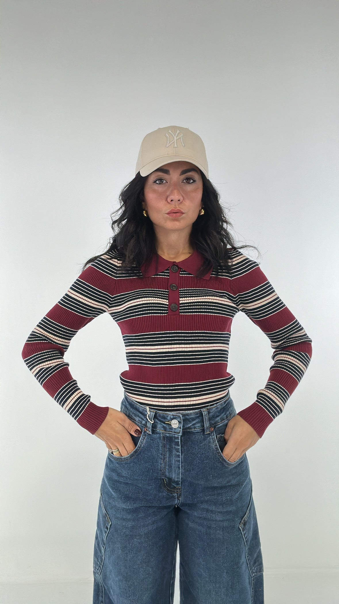 Polo IN MAGLIA RIGHE - BORDEAUX