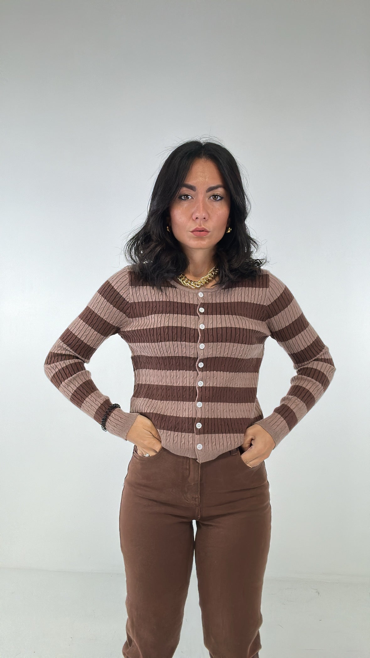 Cardigan RIGHE SLIM - MARRONE
