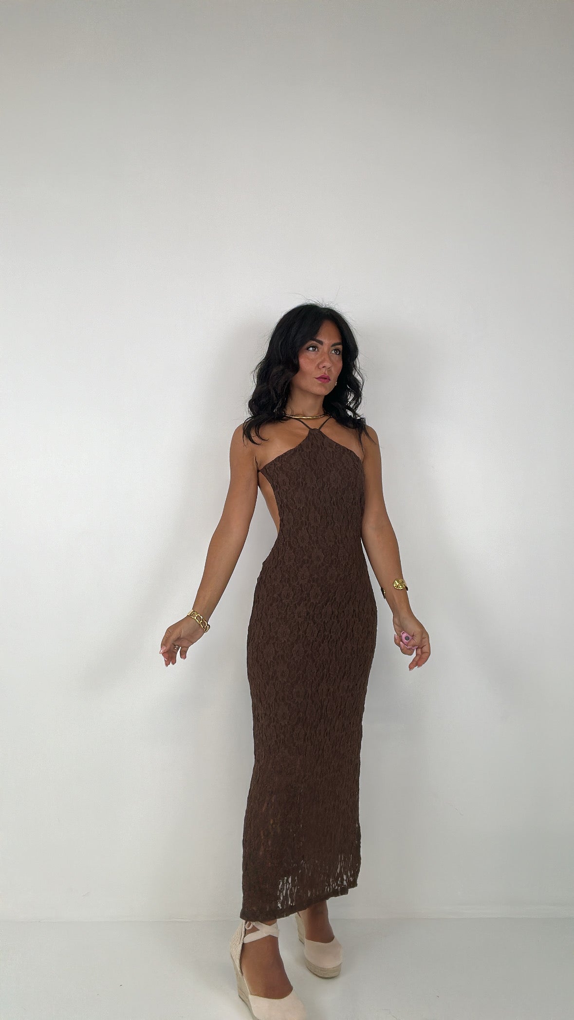 Vestito RICAMO ONDA - MARRONE
