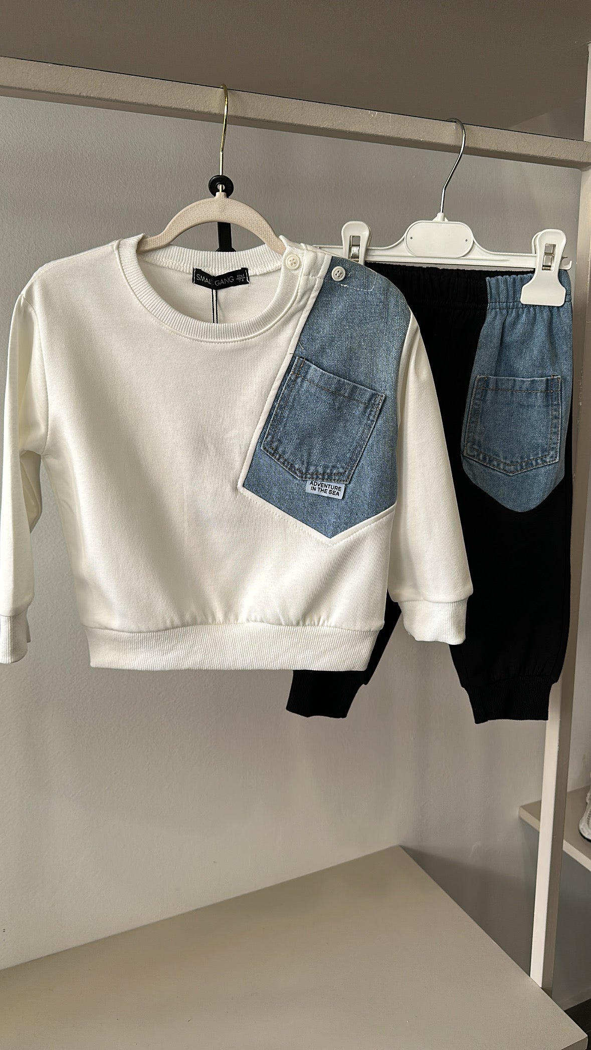 Completo CON INSERTI IN JEANS 12-36M - BIANCO