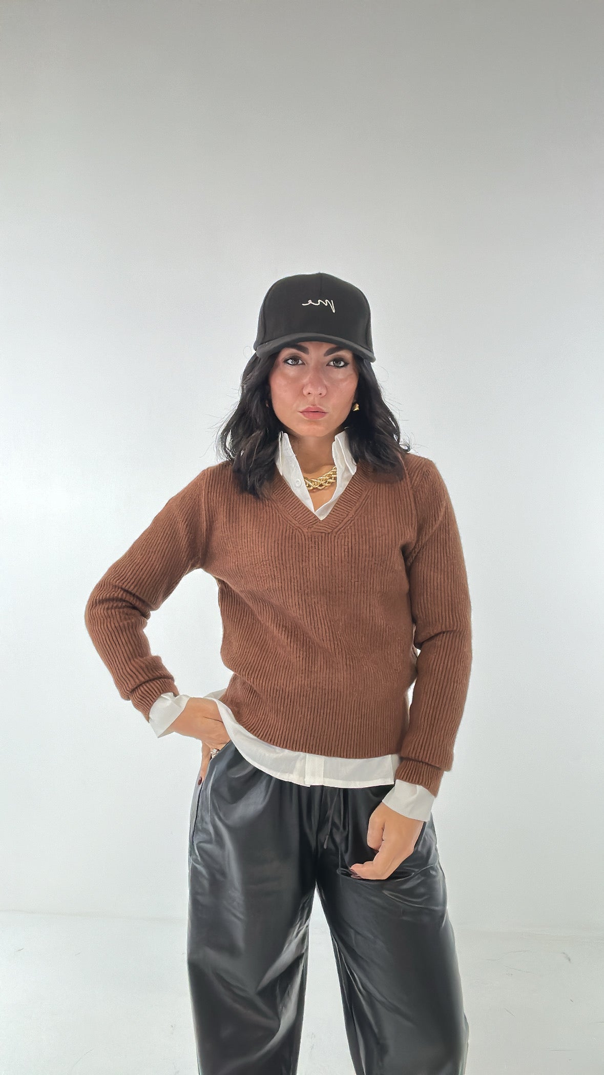 Pull vìV CON CAMICIA - MARRONE
