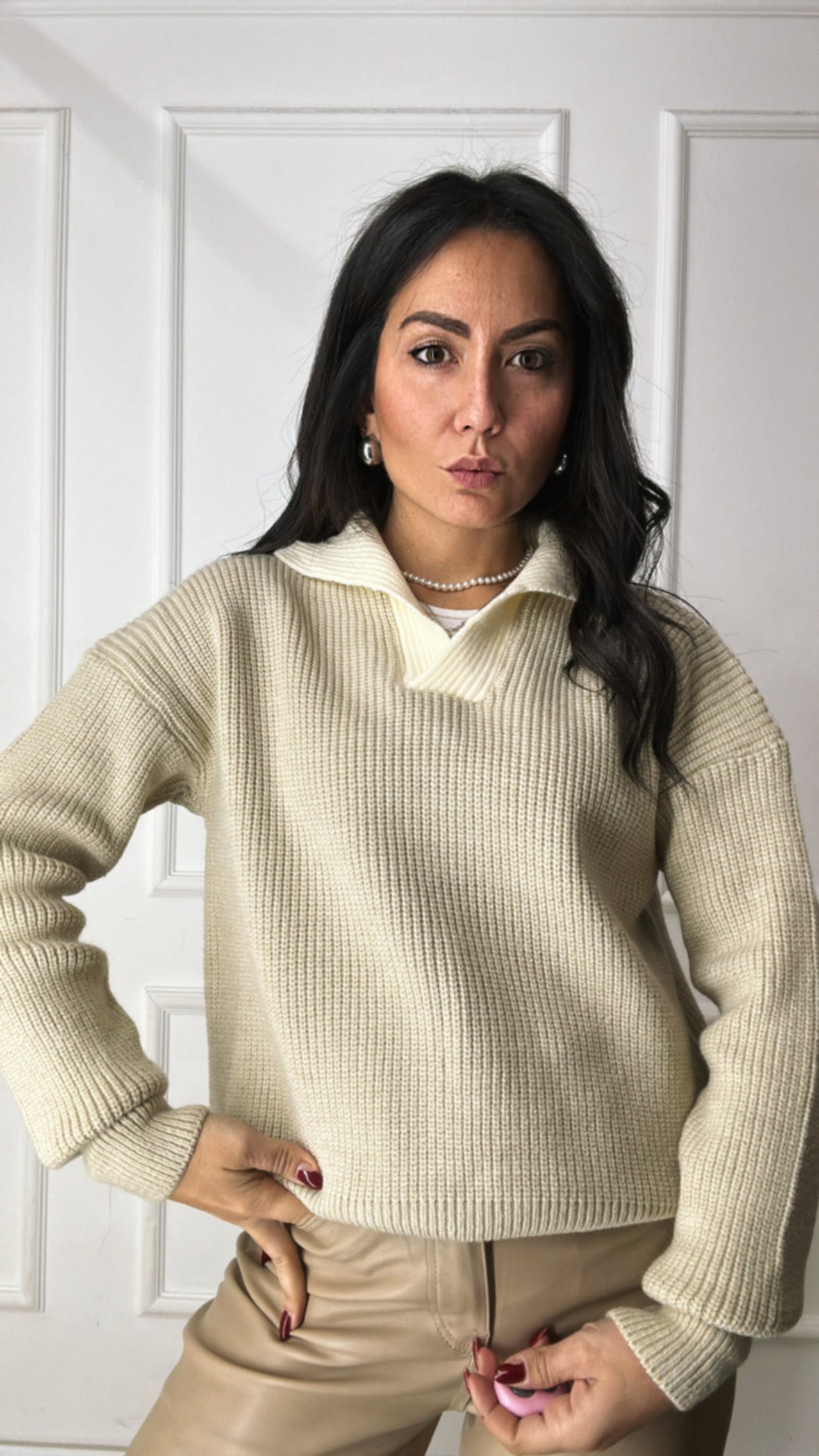 Pull BICOLOR COLLO - BEIGE