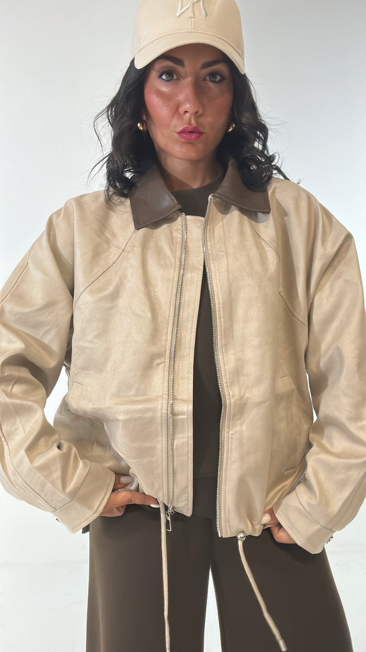 Bomber COLLETTO IN CAMOSCIO - BEIGE