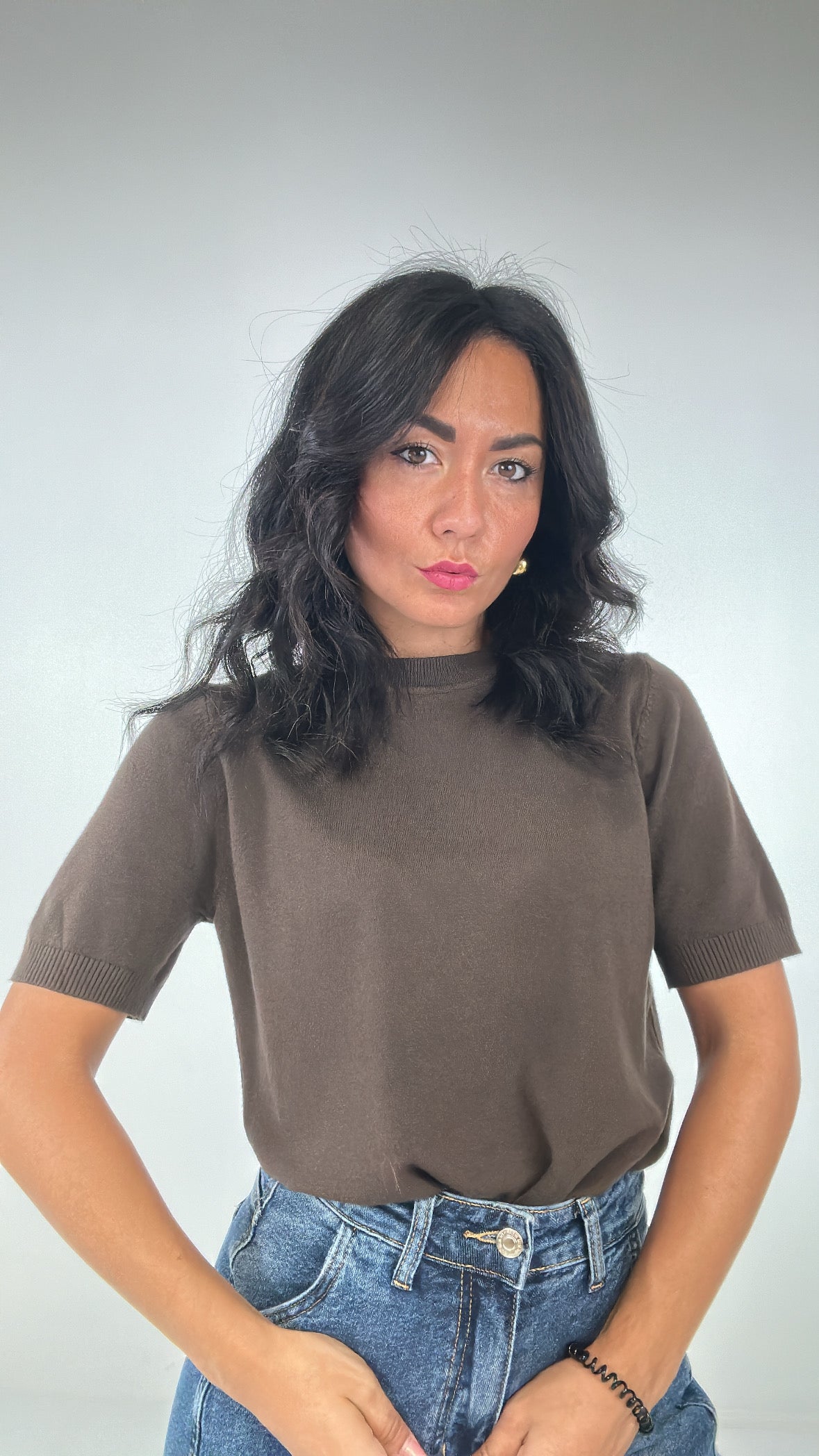 Maglia IN FILO MEZZA MANICA - MARRONE
