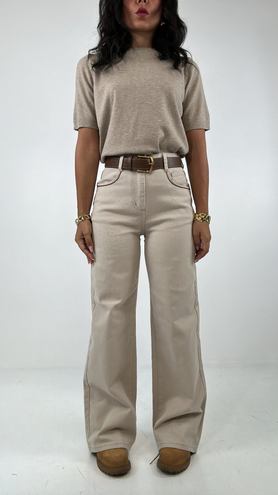 Jeans WIDE LEG KOKO - BEIGE