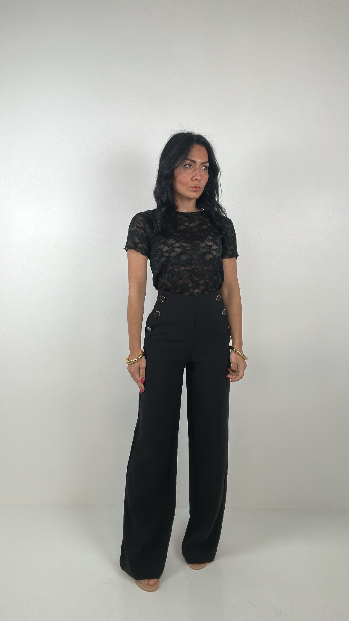 Pantalone PALAZZO BOTTONCINI - NERO