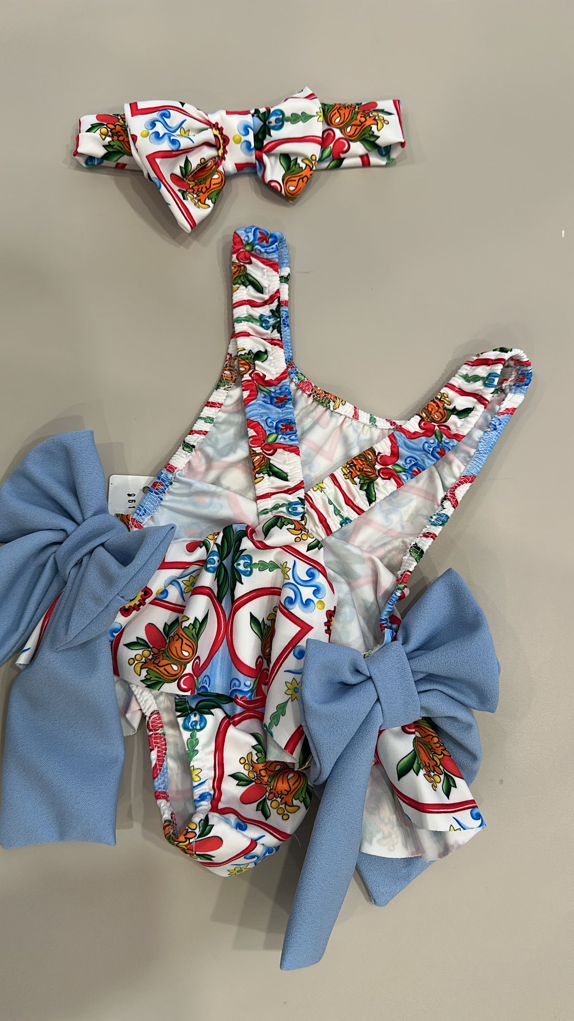 Costume INTERO CON FASCIA FIOCCO 12-36M - AZZURRO