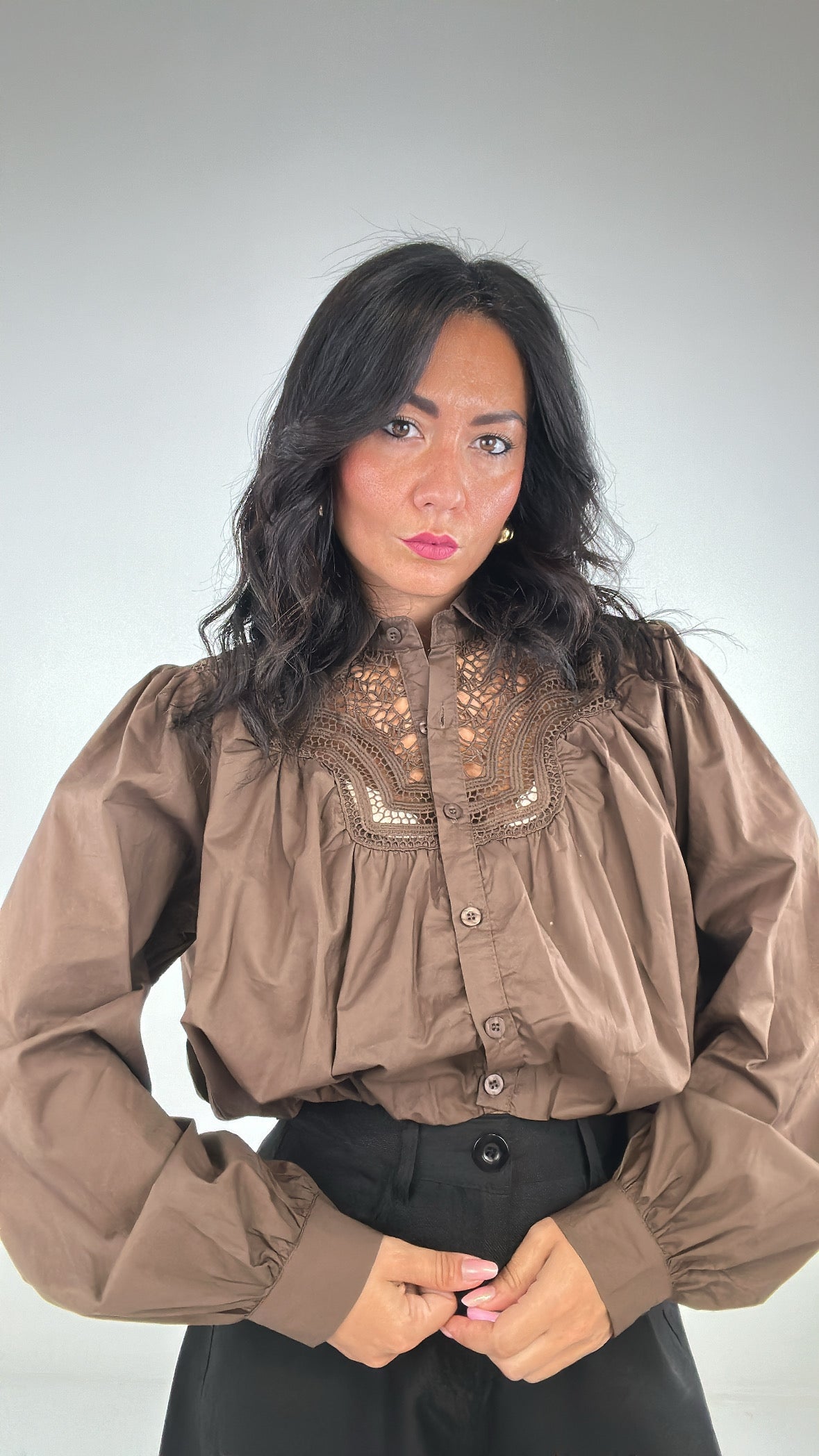 Camicia CROP RICAMO - MARRONE