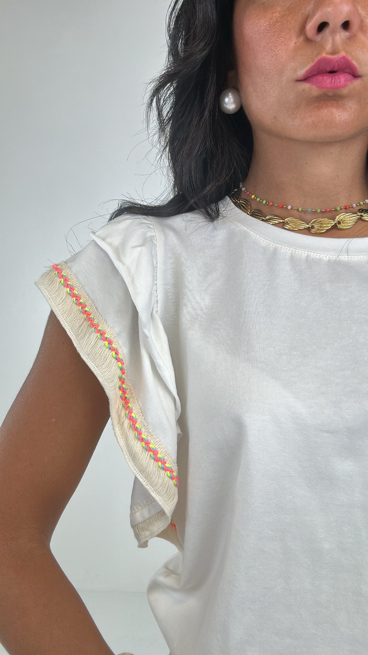 T-shirt VOLANT E INTRECCIO - BIANCO