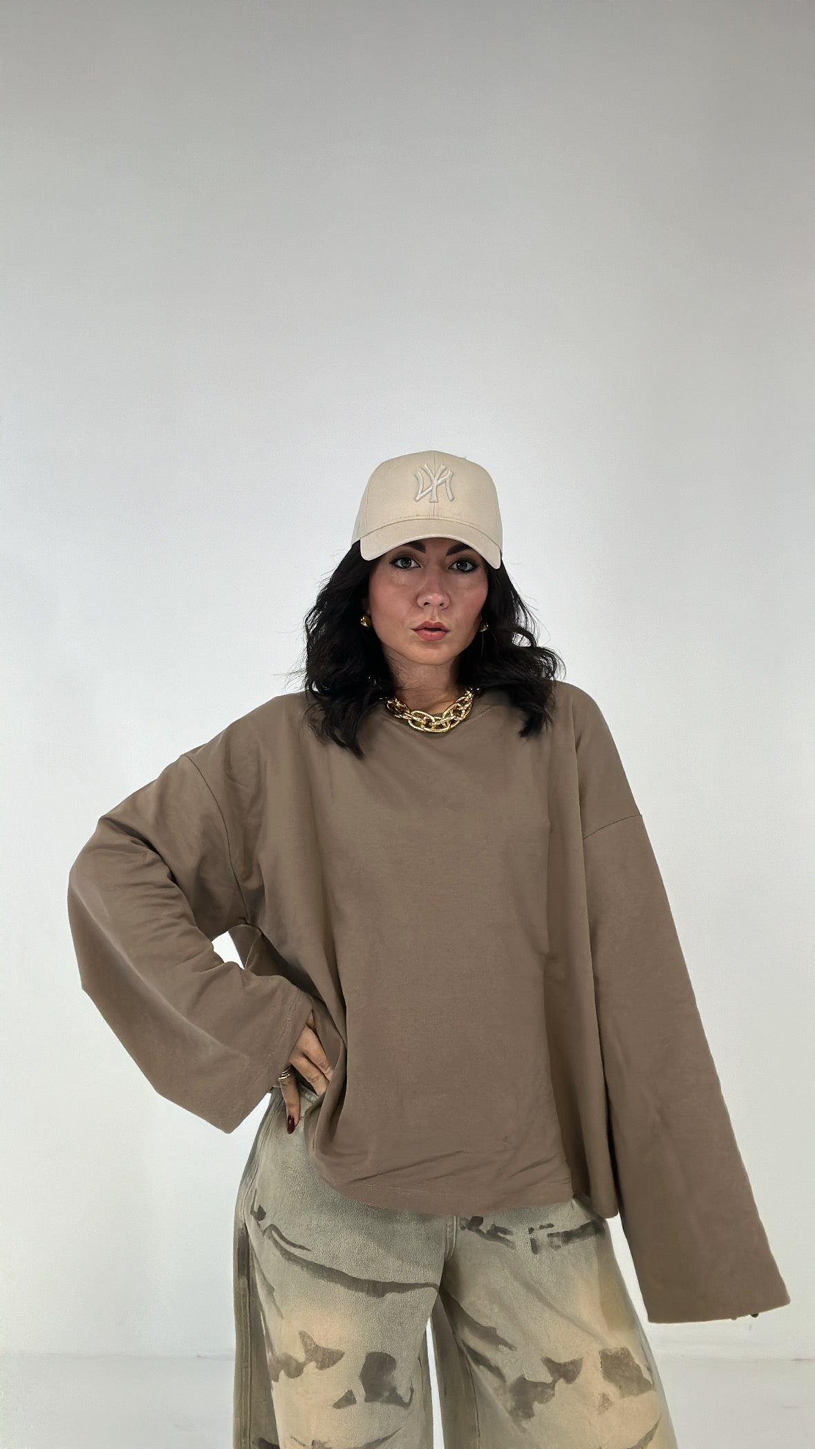 Maglia MANICA LARGA FELPATA - KHAKI