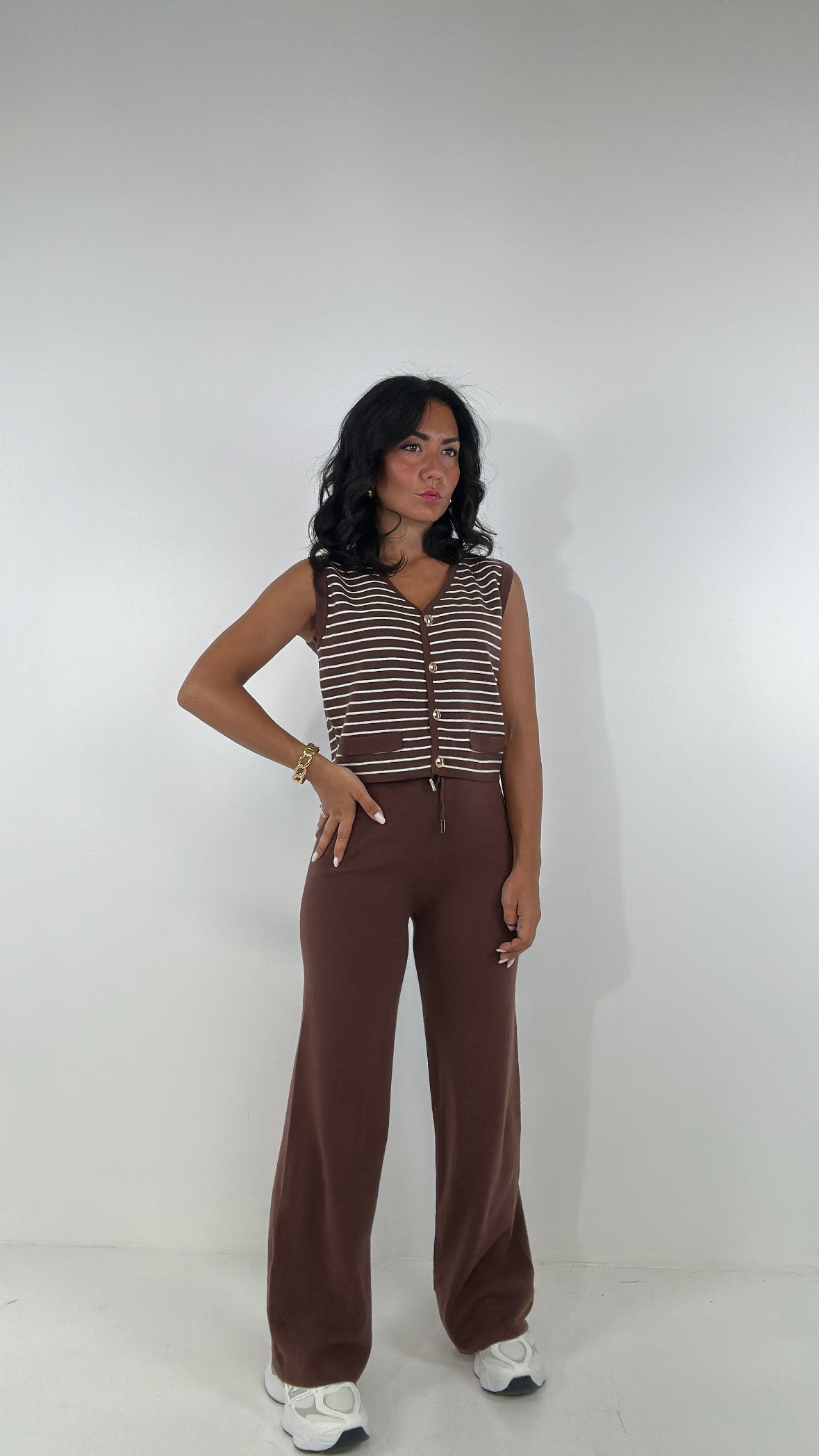 Completo CON GILET A RIGHE - MARRONE