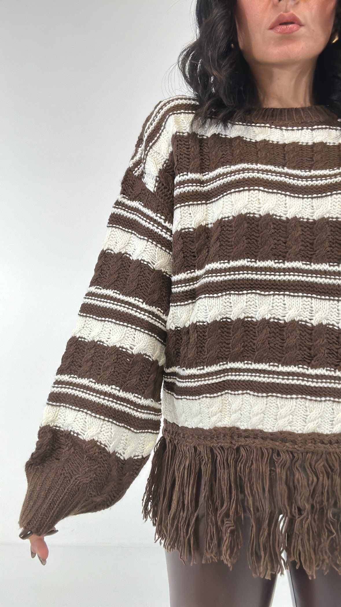 Pull RIGHE E FRANGE - MARRONE