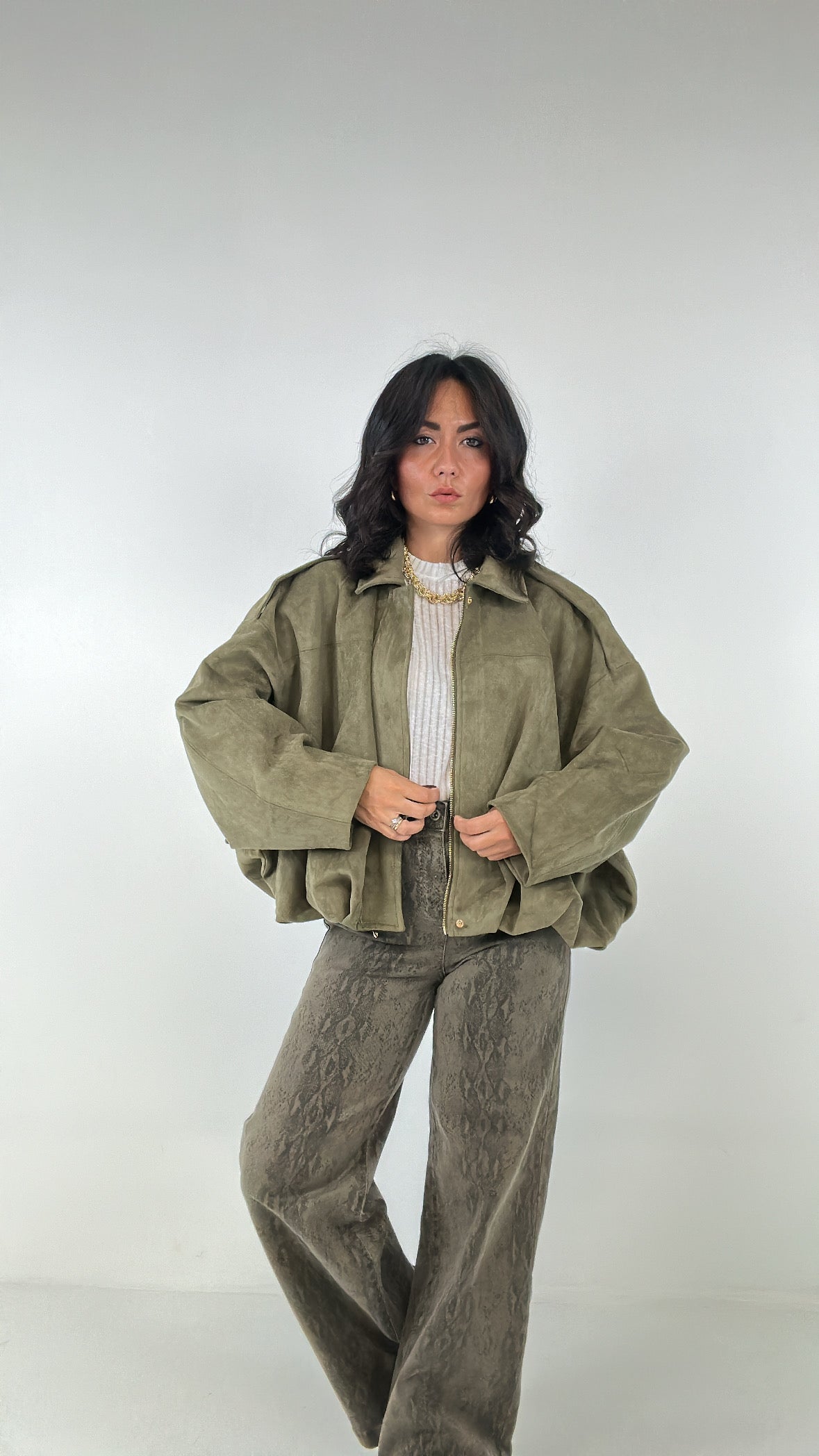 Bomber IN CAMOSCIO - VERDE MILITARE