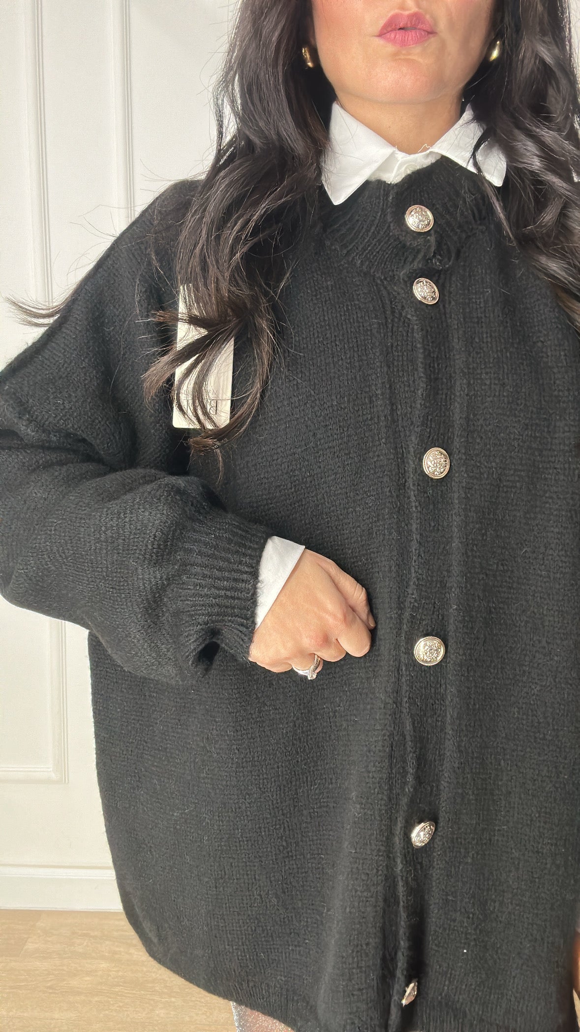 Cardigan OVER BOTTONE ORO - NERO