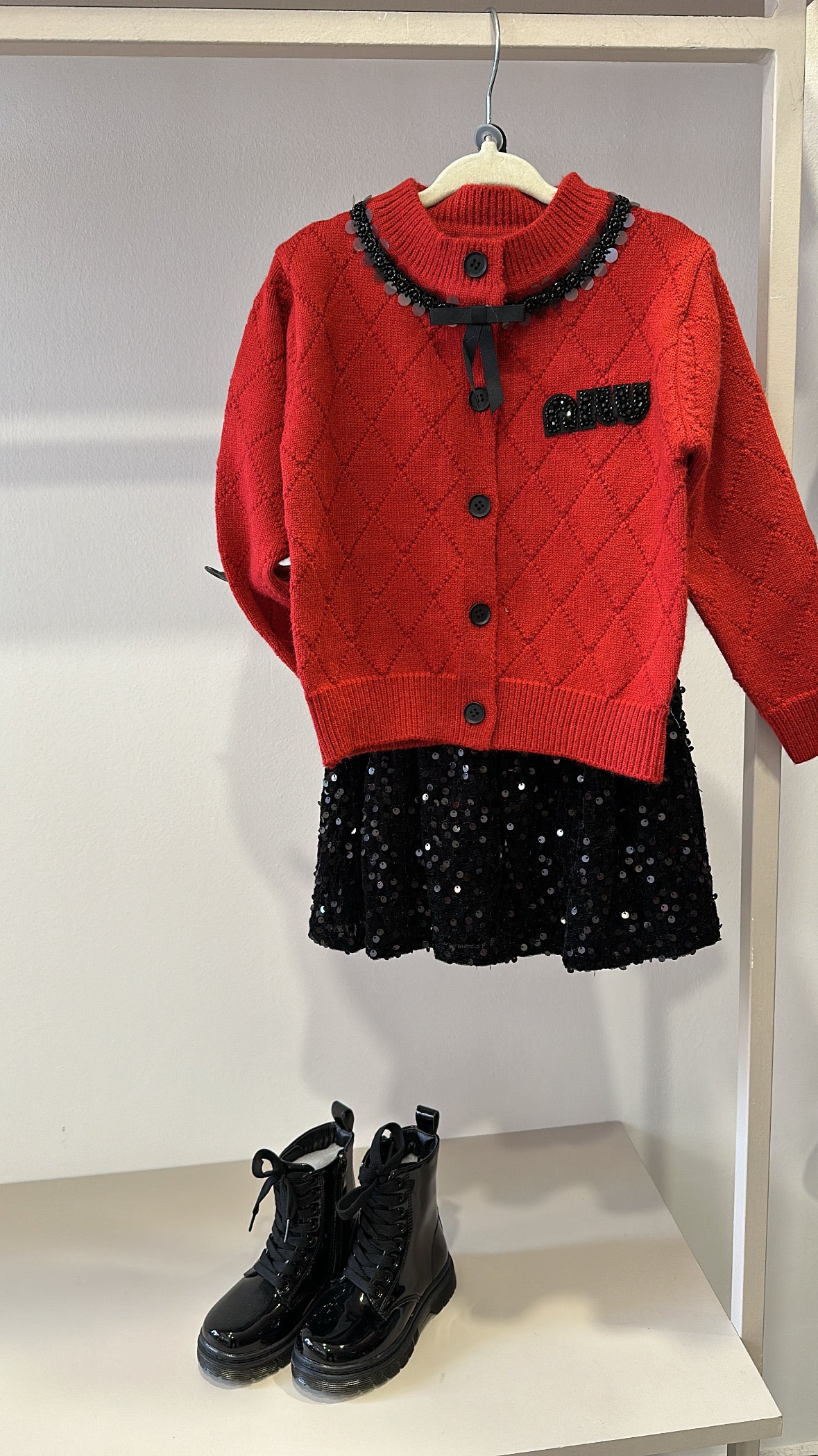 Completo CARDIGAN E GONNA PAILLETTES - ROSSO
